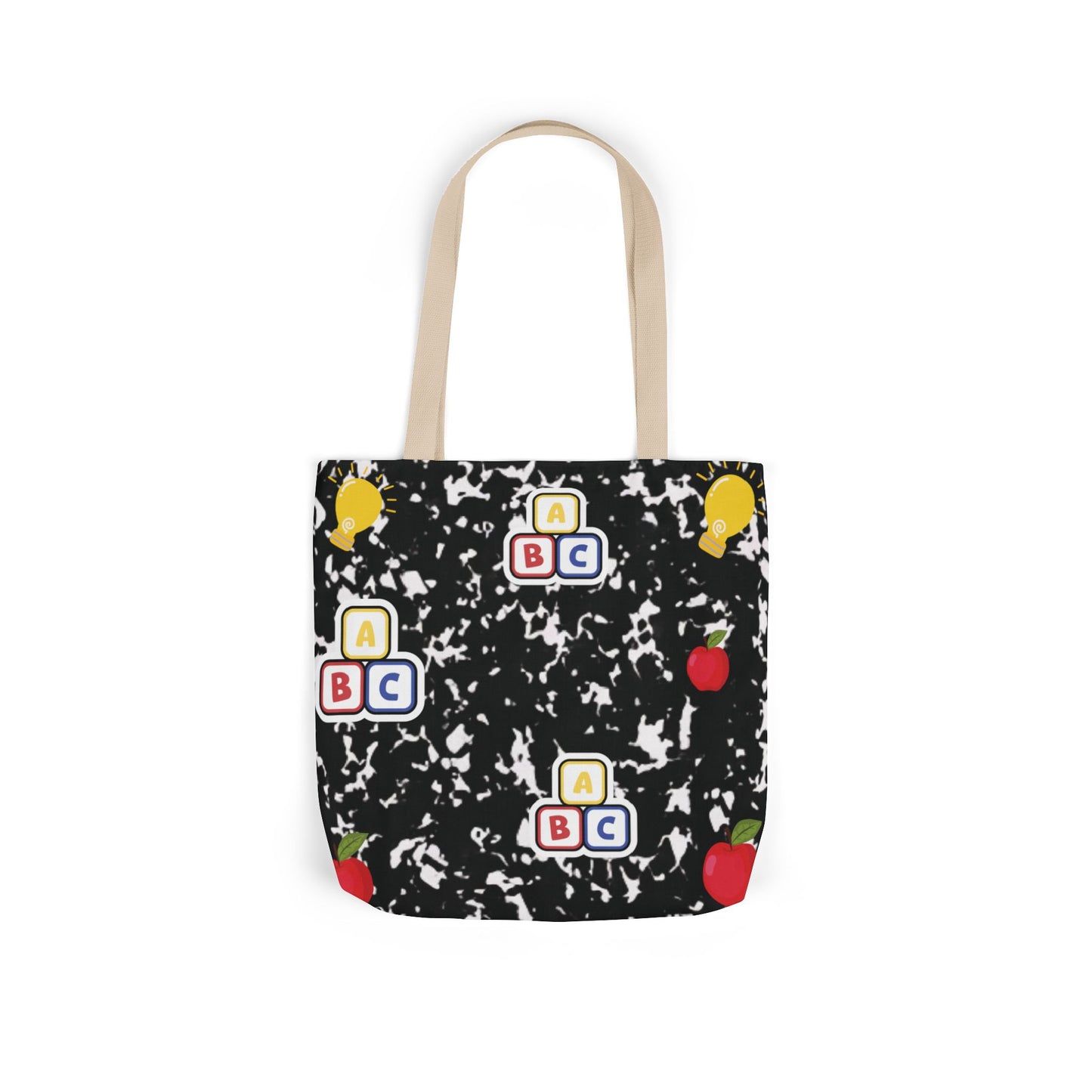 Personalized Black Composition Book Inspired Canvas Tote Bag with Colorful Straps, Cute School Bag, Eco-Friendly Tote, Back to School Shopping Bag, Teacher Gift Idea