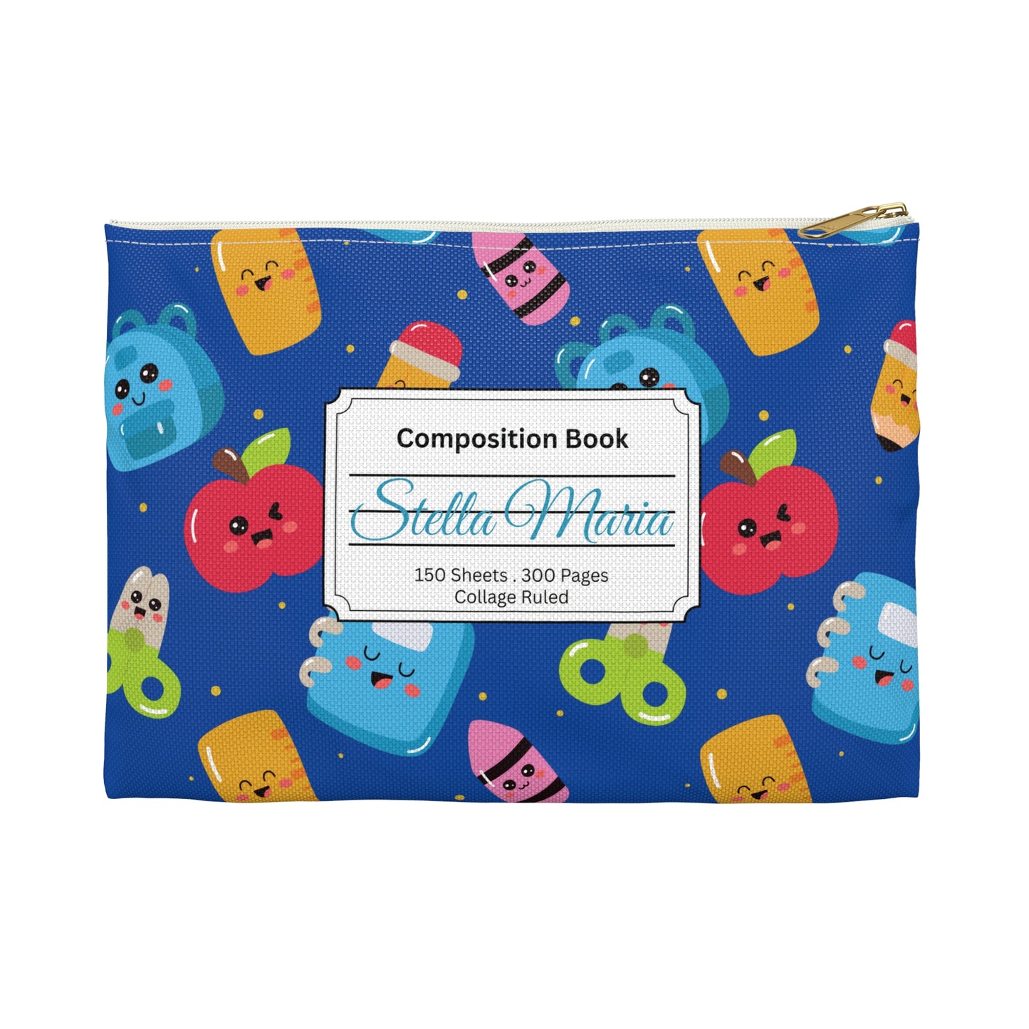Personalized Blue Kawaii Composition Book Inspired Accessory Pouch, Kids School Supplies, Classroom Organizer, Teacher Gift, Fun Stationery Case, Back to School