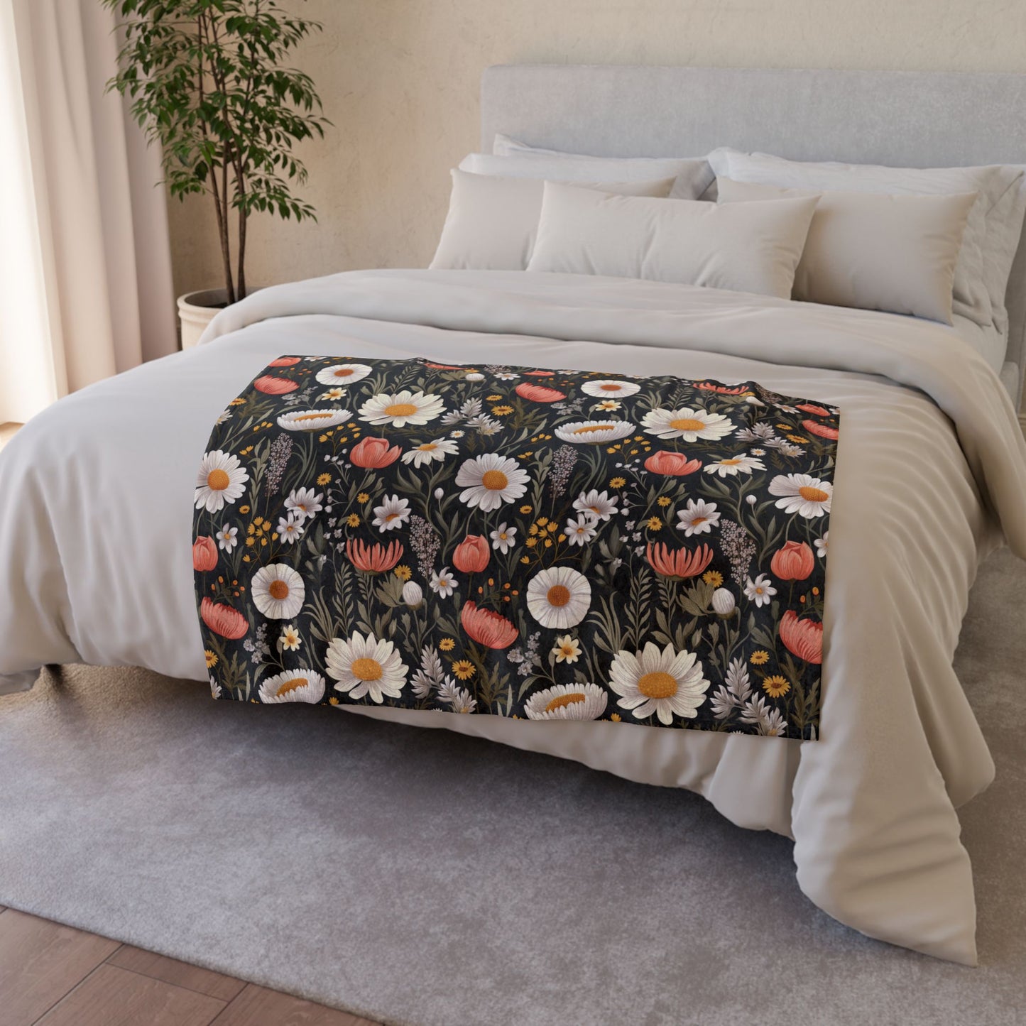 Blossom Elegance: Noir Garden Soft Minky Blanket''