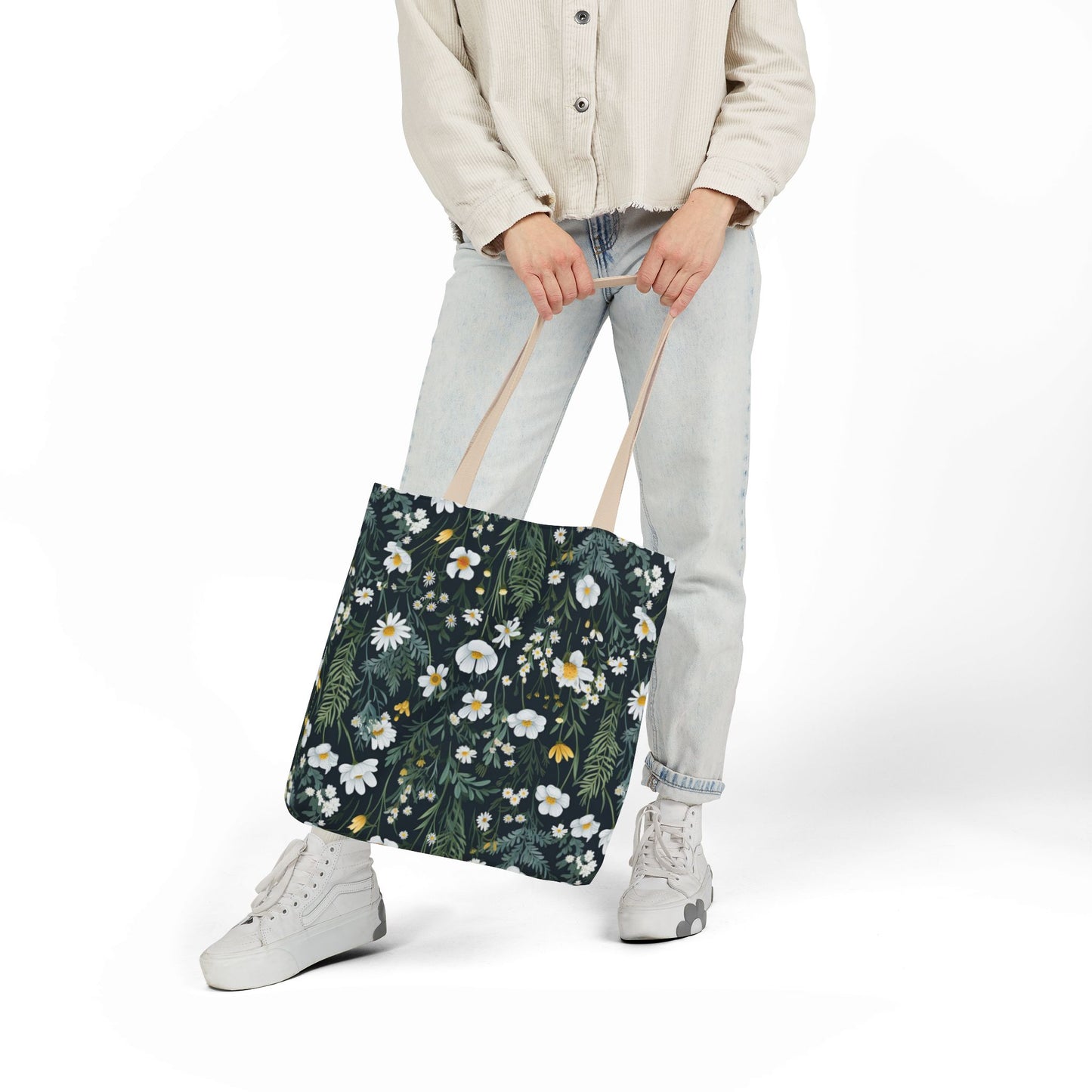Daisy Delight Floral Canvas Tote Bag with 5-Color Straps | Eco-Friendly Shopping Bag