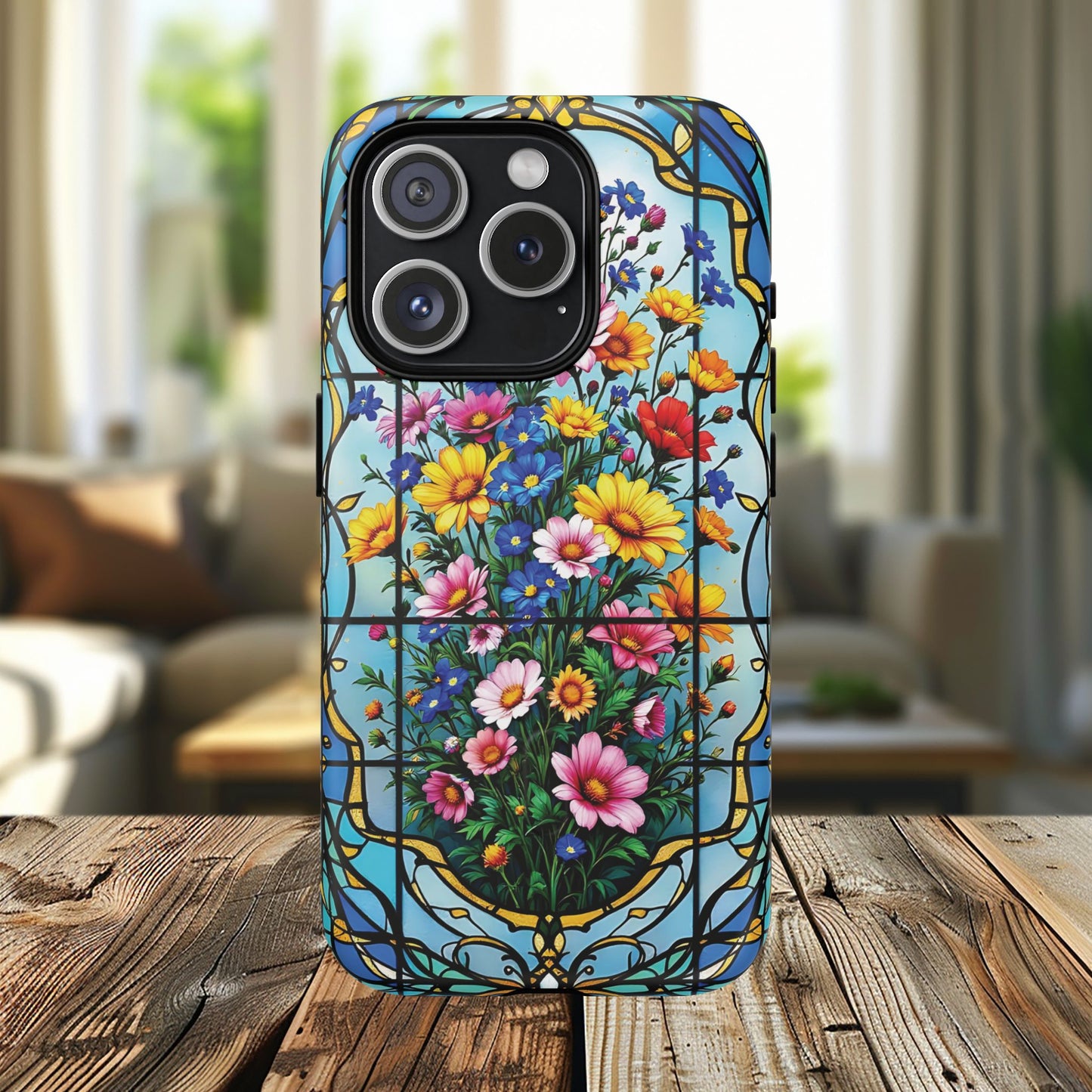 Floral Stained Glass Tough Magnetic Case, Durable Phone Cover, Gift for Nature Lovers, Unique Floral Design, Phone Accessories for All Occasions.