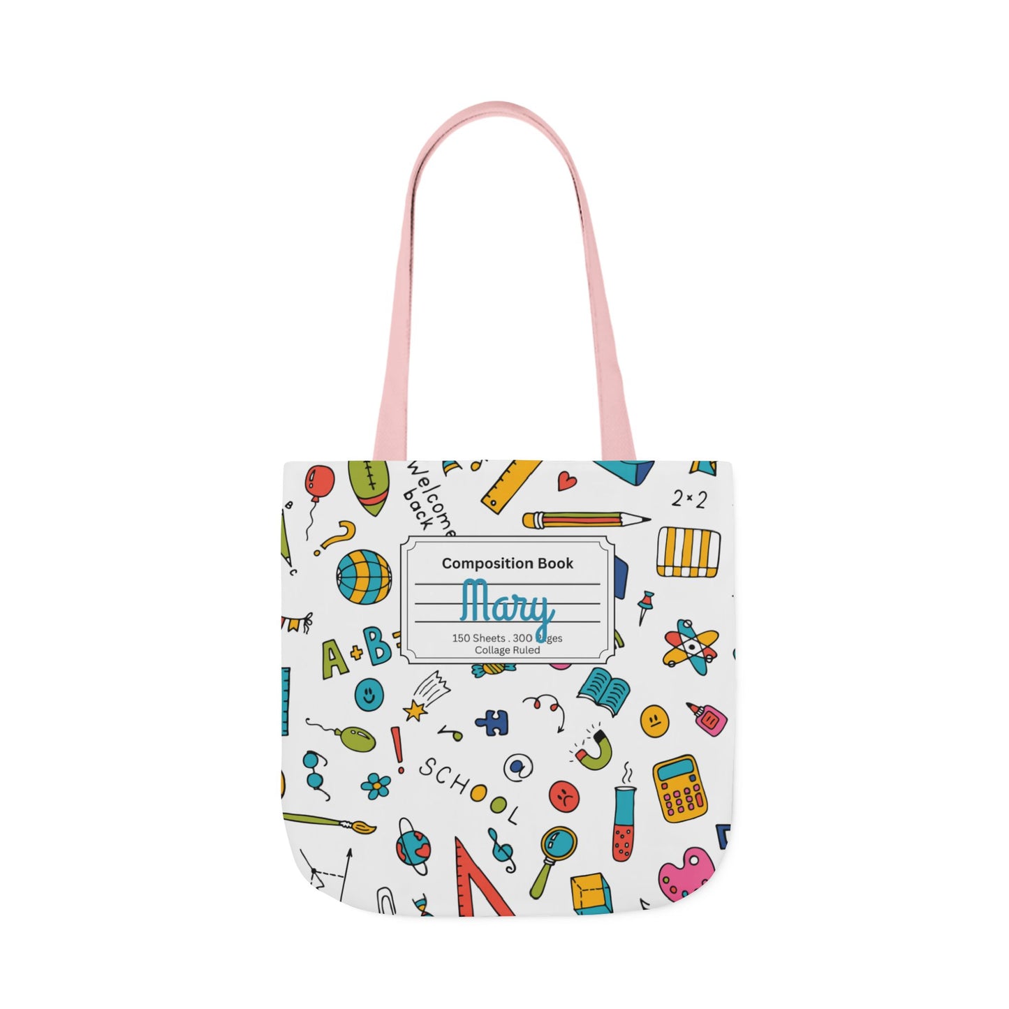 Personalized Classroom Couture Composition Book Inspired Canvas Tote Bag with Colorful Straps, Cute School Bag, Eco-Friendly Tote, Back to School Shopping Bag, Teacher Gift Idea