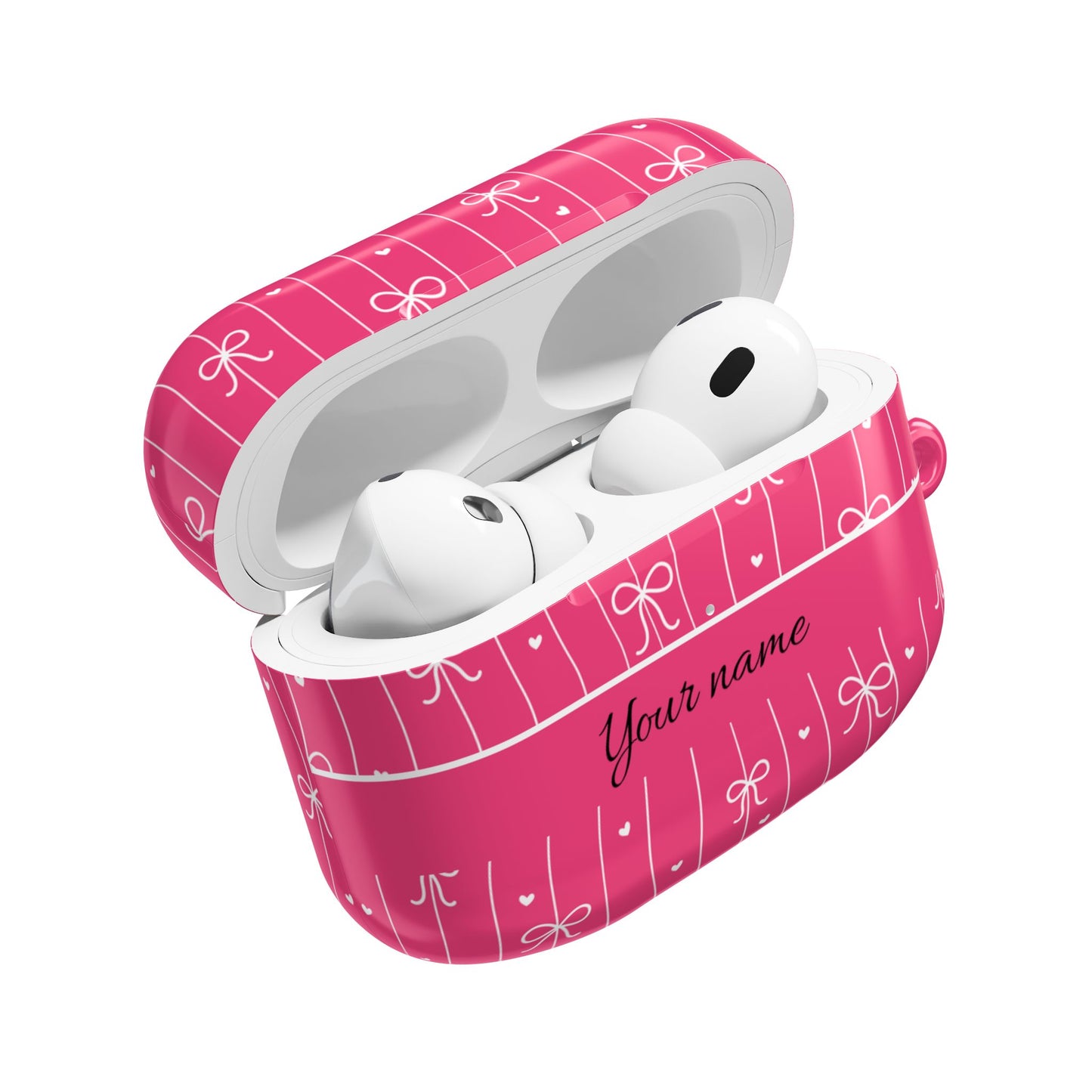 Personalized Pink Bow Coquette AirPod Cases — Custom Name Protective Cover