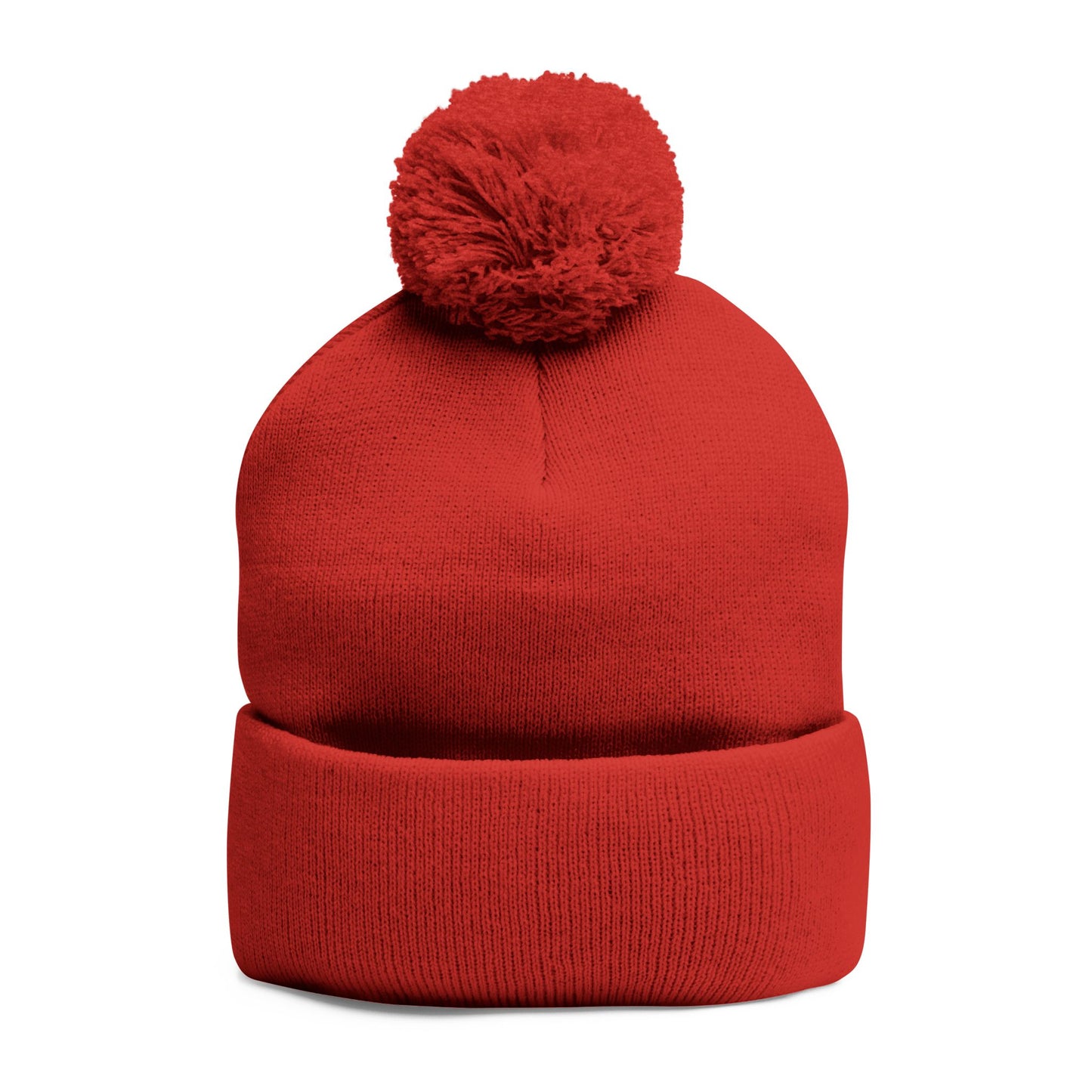 Cozy Pom-Pom Coquette Knit Cap with Embroidered Red Bow