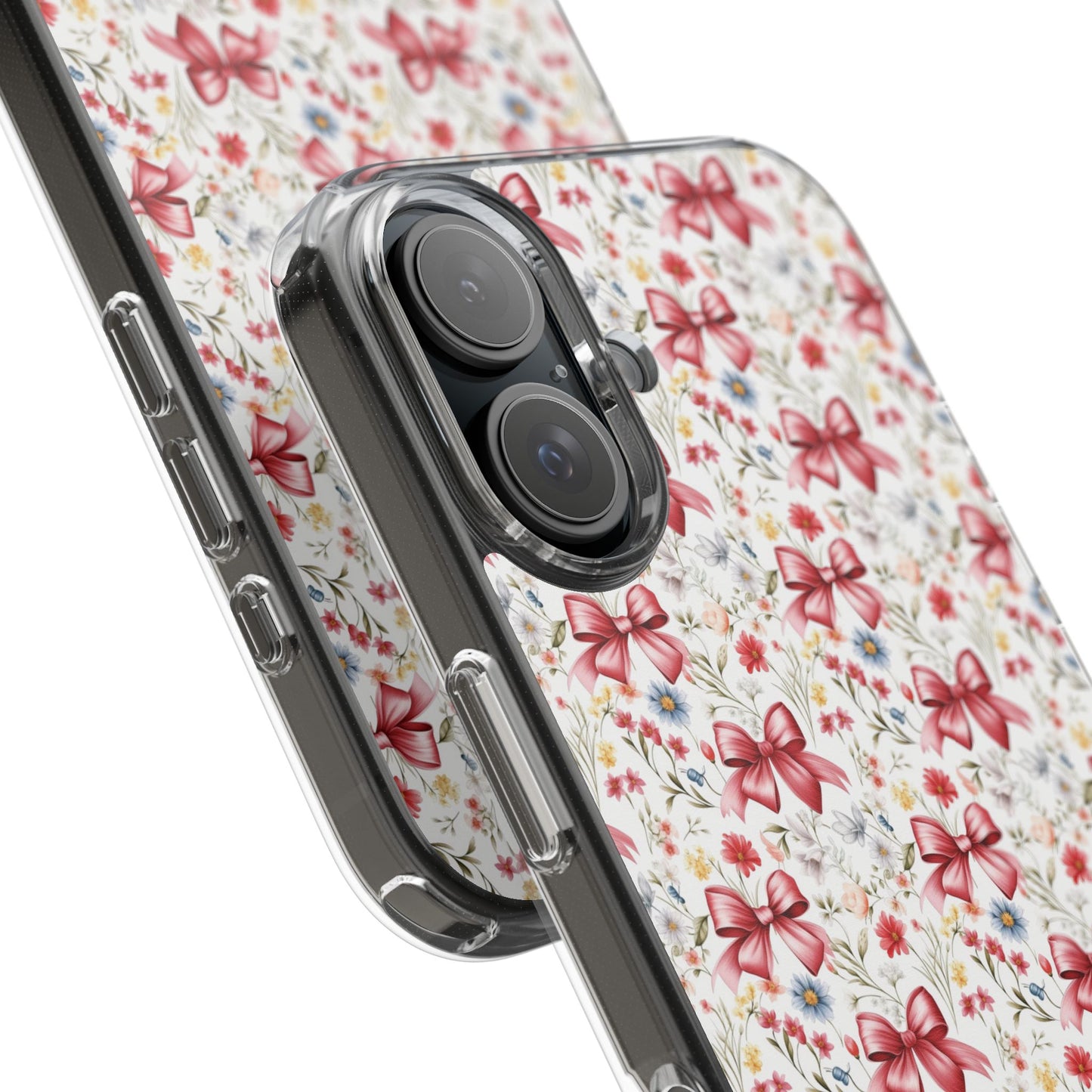 Personalized Rosette Coquette Floral Bow Clear iPhone, Samsung Cases — Custom Name Phone Cover