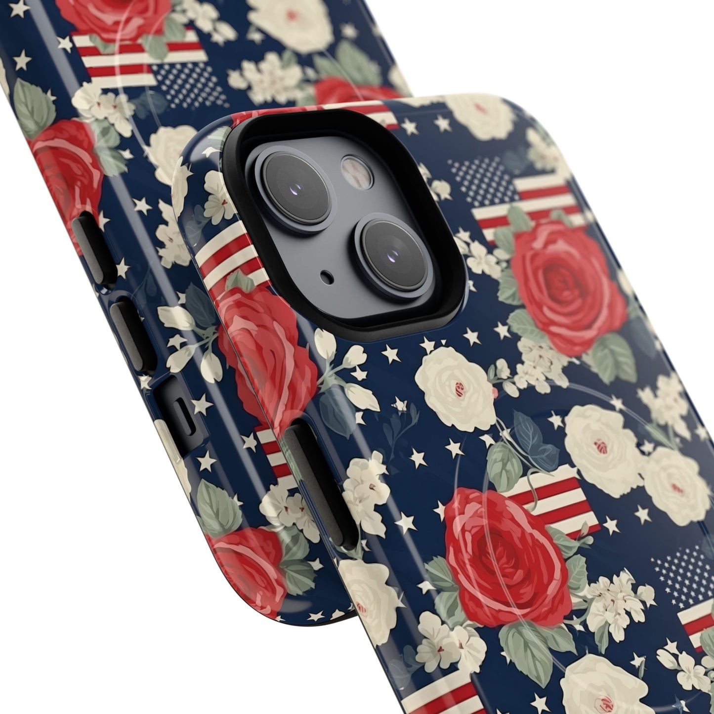 Liberty in Bloom Tough iPhone Magnetic Case, Floral Design, Gift for Moms, Gift for Dads,  iPhone Accessories, Patriotic iPhone Accessory.