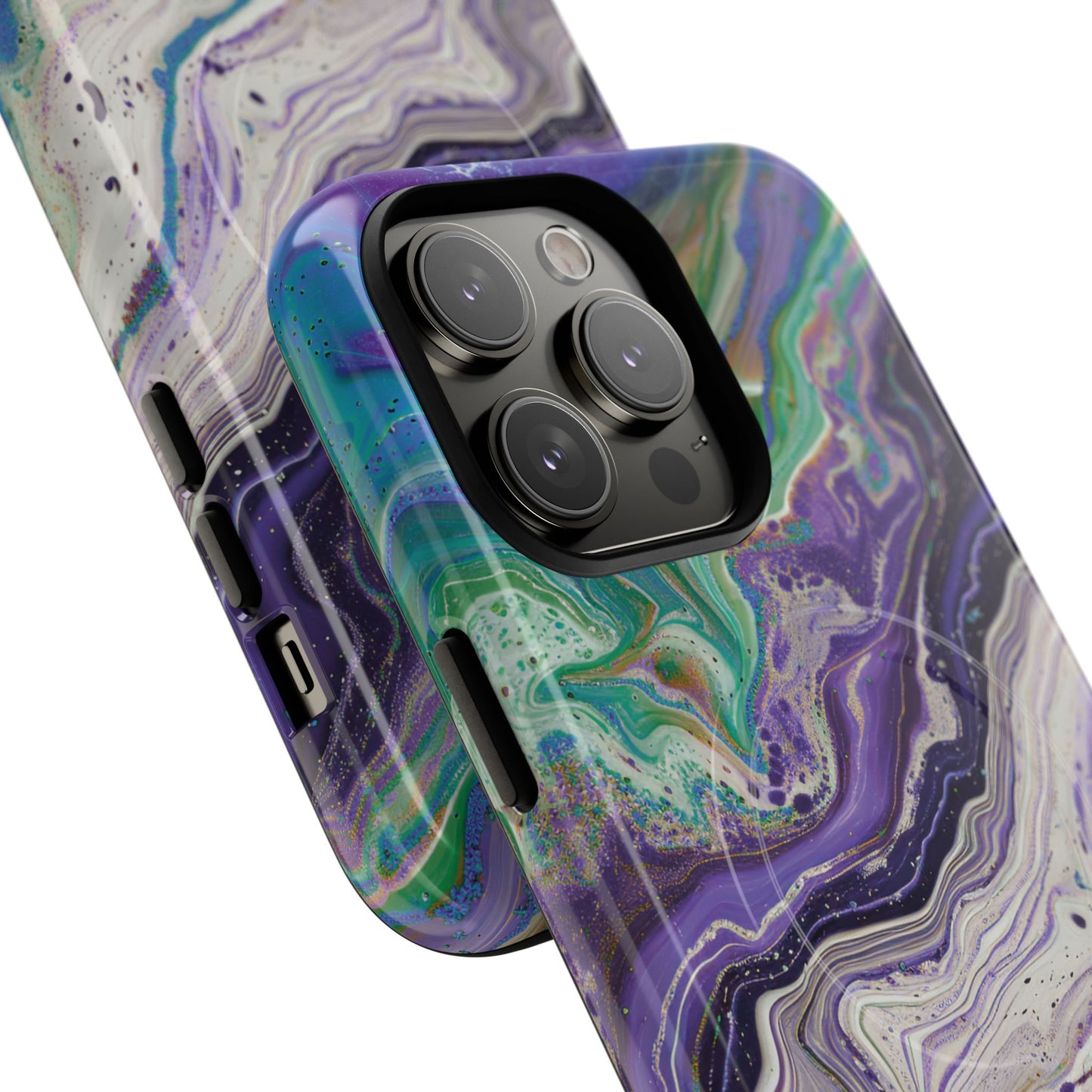 Stylish Purple Acrylic Tough Magnetic iPhone Cases, Unique Protective Cases for iPhone, Colorful Marble Design, Great Gift for iPhone Lovers
