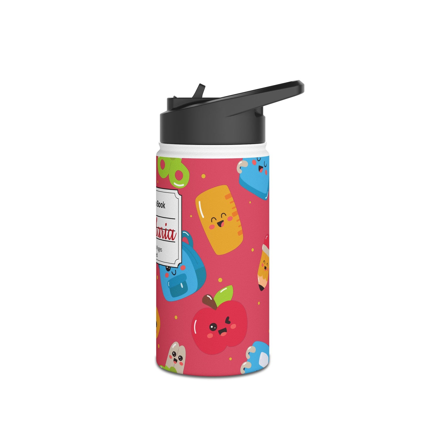 Personalized Kawaii Composition Book Inspired Stainless Steel Water Bottle for Kids, School Supplies, Eco-Friendly Drinkware, Back to School, Teacher Gifts