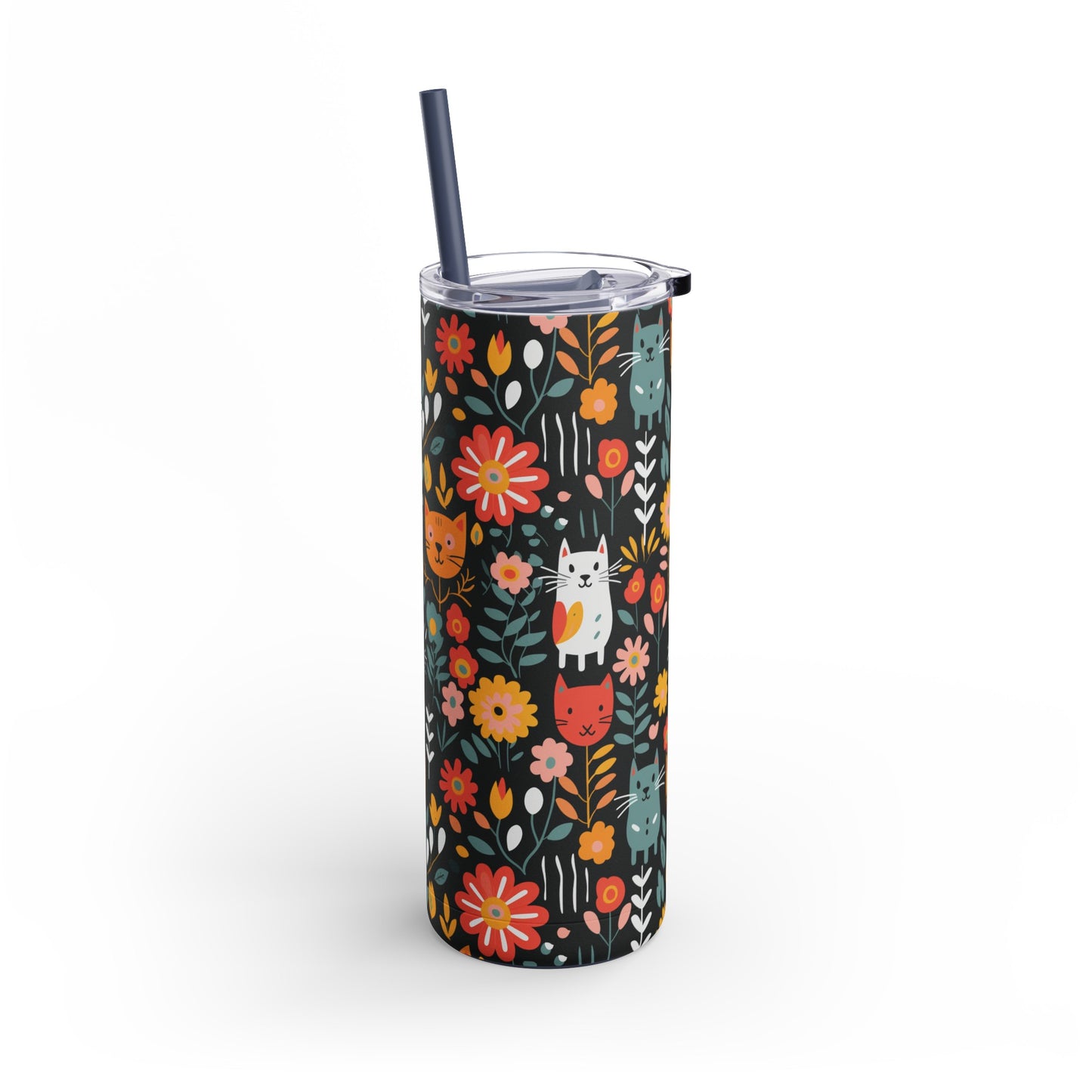 Whimsical Feline Garden Skinny Matte Tumbler, 20oz