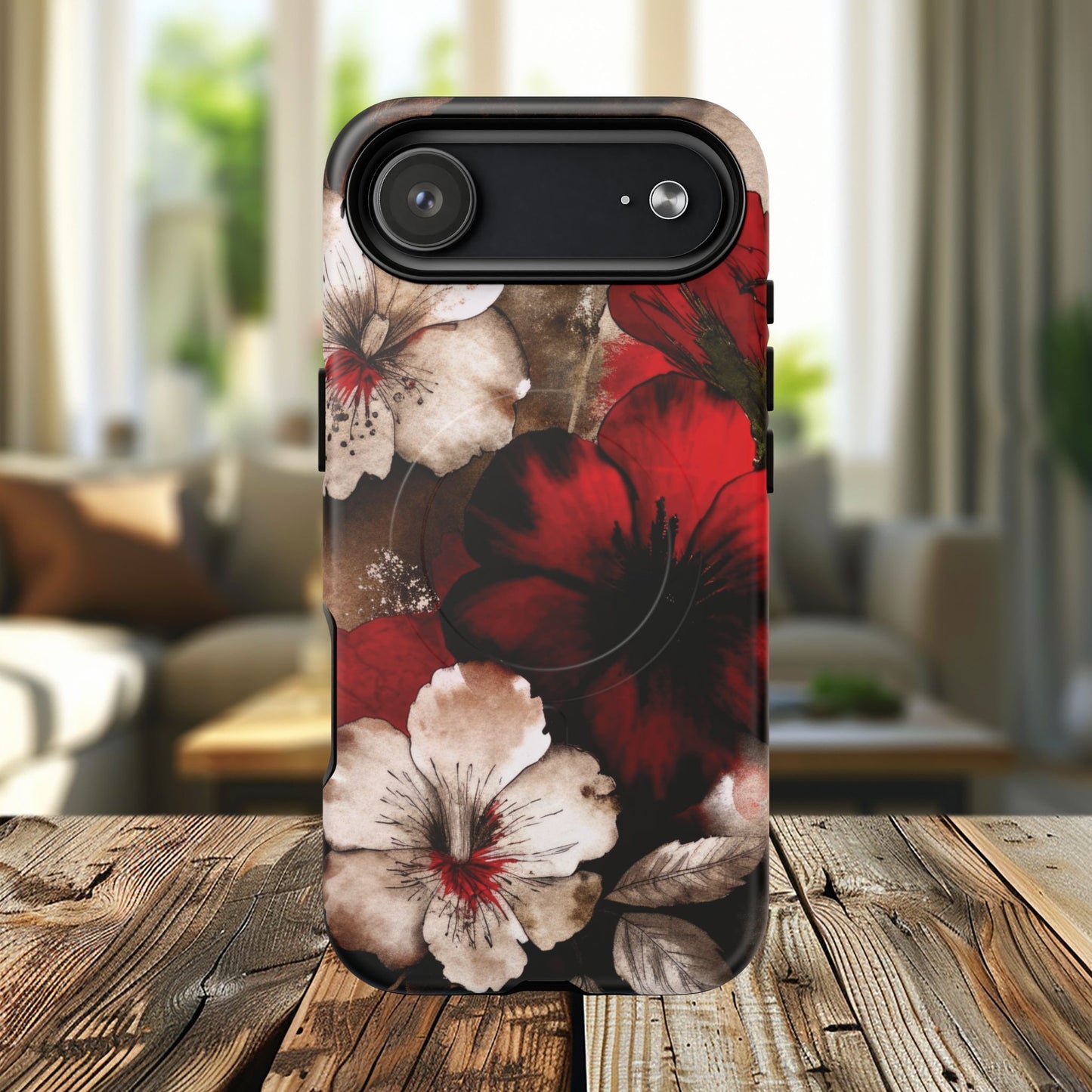 Crimson Noir Tough iPhone Magnetic Cases, Tough iPhone Protector, Stylish Floral Design, Gift for Her, Floral Accessories