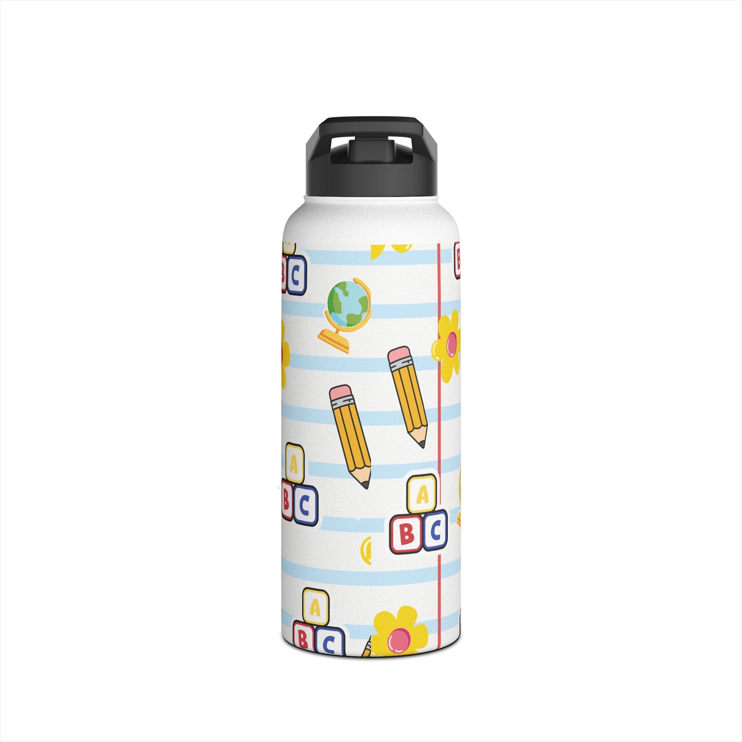 Personalized White Schoolyard Chic Inspired Stainless Steel Water Bottle for Kids, School Supplies, Eco-Friendly Drinkware, Back to School, Teacher Gifts