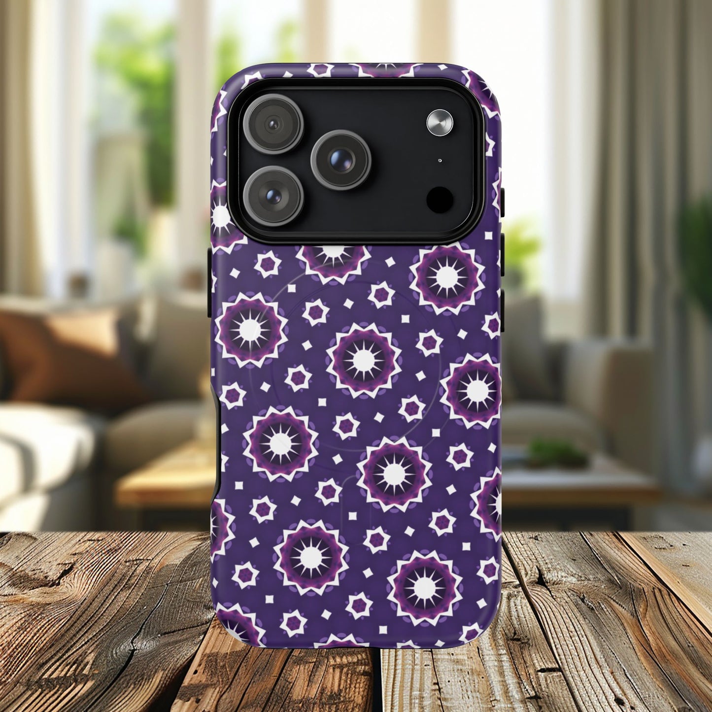 Violet Nova Bloom Stylish Tough Magnetic iPhone Case, Purple Floral iPhone Cover, Durable Cell iPhone Protector, Gift for Her, Mother's Gift