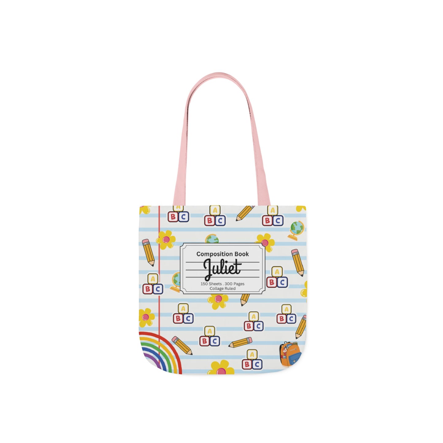 Personalized White Schoolyard Chic Composition Book Inspired Canvas Tote Bag with Colorful Straps, Cute School Bag, Eco-Friendly Tote, Back to School Shopping Bag, Teacher Gift Idea