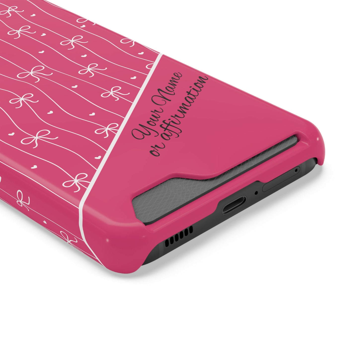 Personalized Pink Bow Coquette iPhone and Samsung Card Case — Custom Name or Affirmation