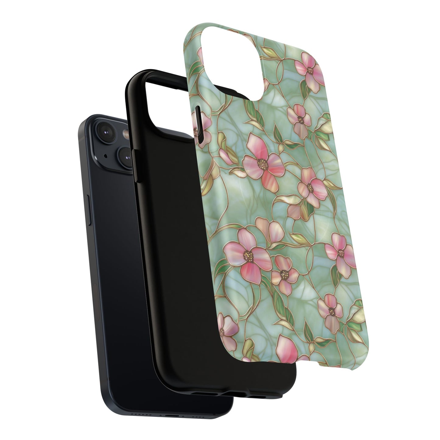 Aqua Bloom Serenity Tough iPhone Magnetic Cases, Cute Flower Design, Stylish Protection, Gift for Her, Trendy Accessories, iPhone MagSafe Accessory.