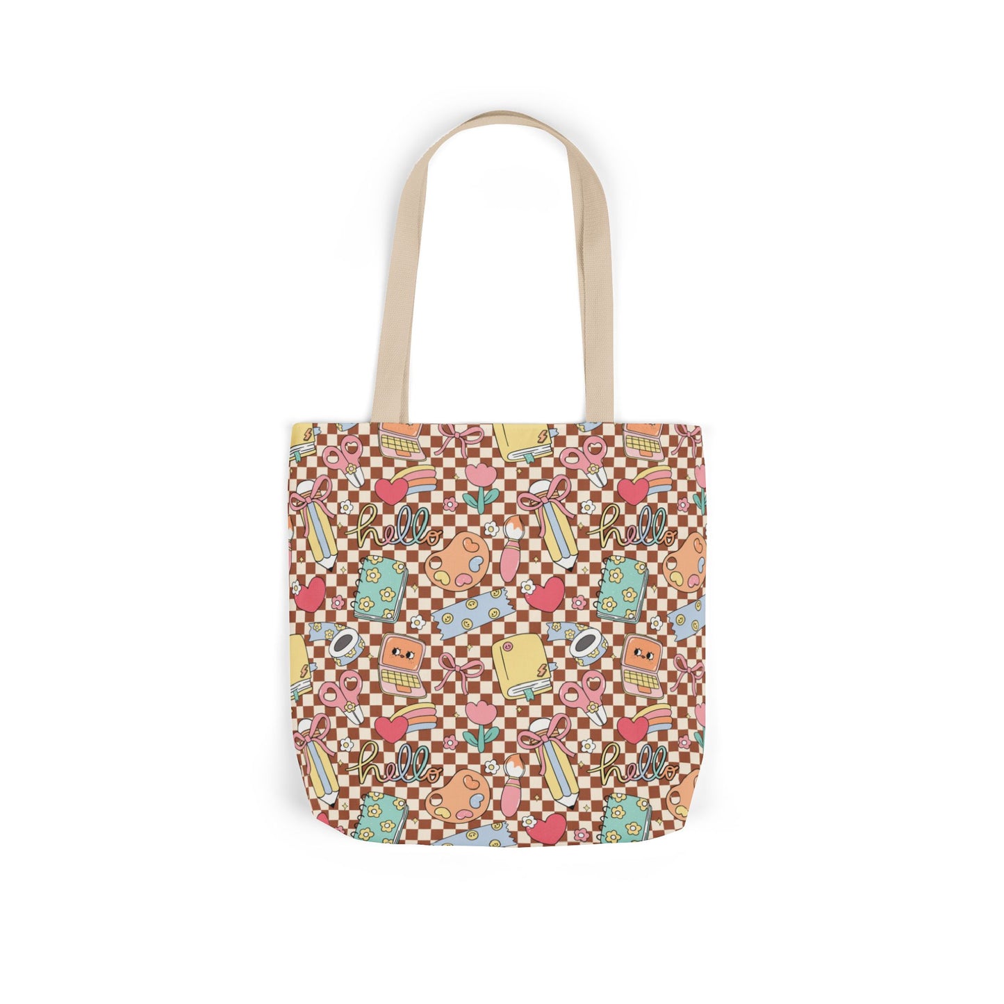 Personalized Brown Doodle Daydream Composition Book Inspired Canvas Tote Bag with Colorful Straps, Cute School Bag, Eco-Friendly Tote, Back to School Shopping Bag, Teacher Gift Idea