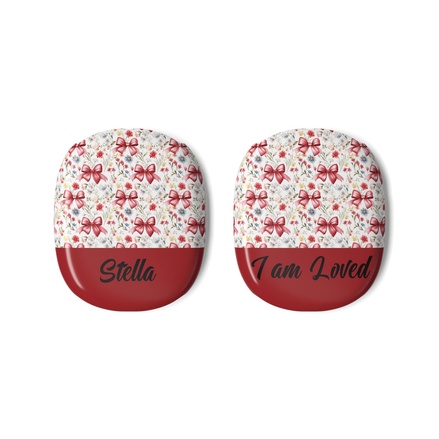 AirPod Max Case — Floral Red Bows Personalized 'I Am Loved' Design