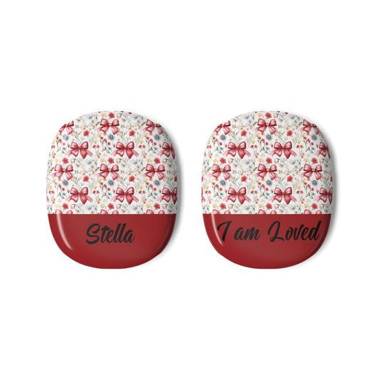 AirPod Max Case — Floral Red Bows Personalized 'I Am Loved' Design