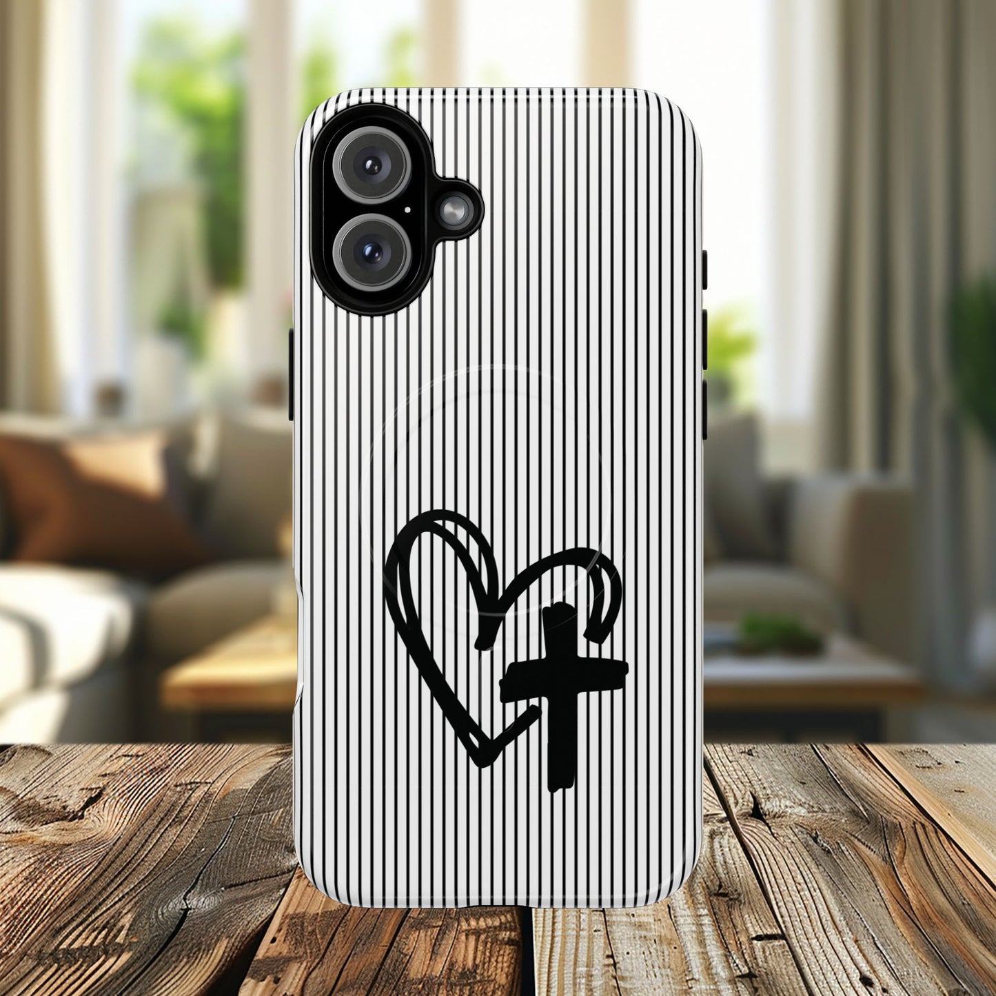 Tough Magnetic Phone Case with Heart & Cross Design, Durable Phone Cover, Unique Gift for Her, Stylish Accessory, Everyday Use