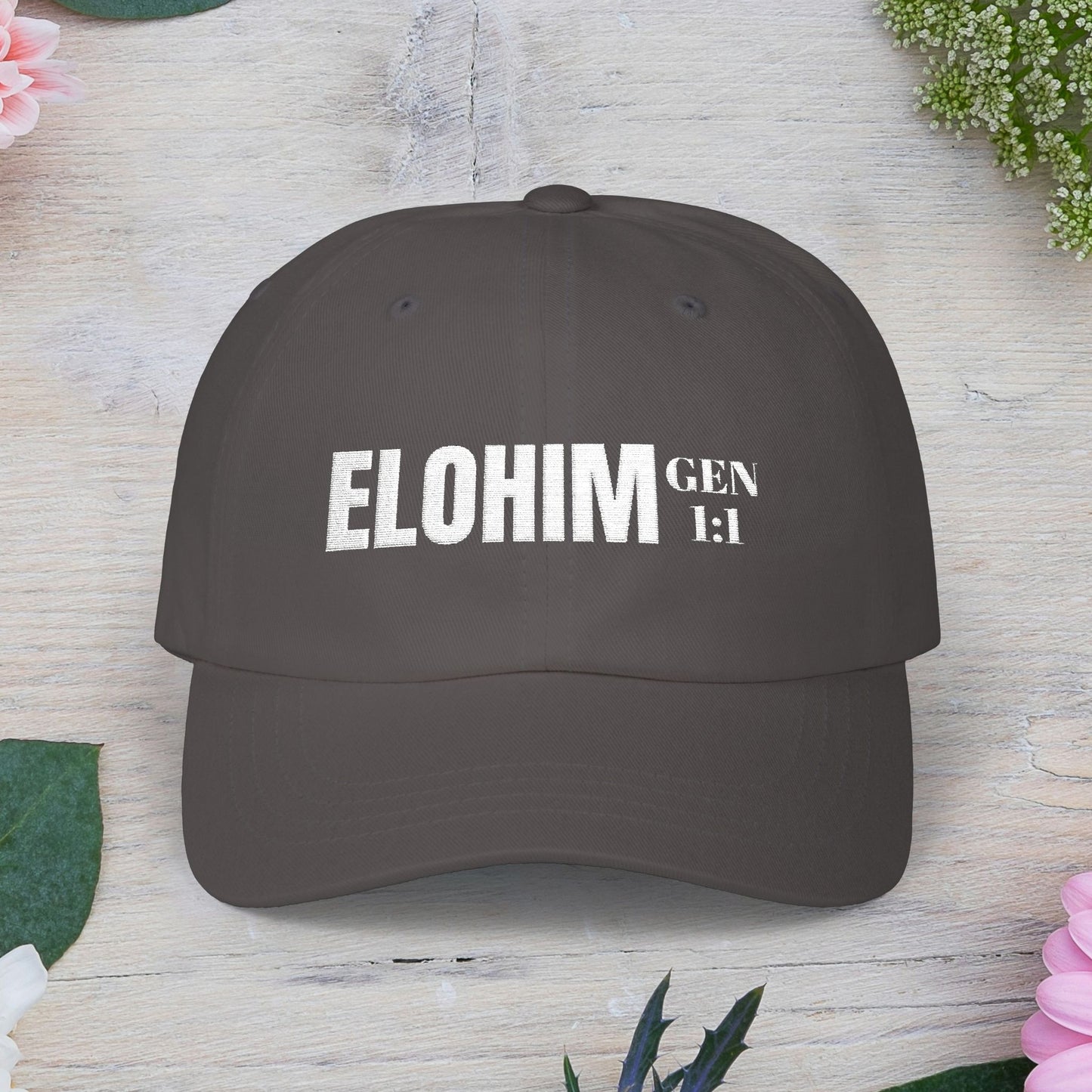 Classic Embroidery Dad Cap with 'ELOHIM, GENESIS 1:1' - Faith-Based Hat, Casual Wear, Gift for Dad, Christian Accessory, Summer Fashion