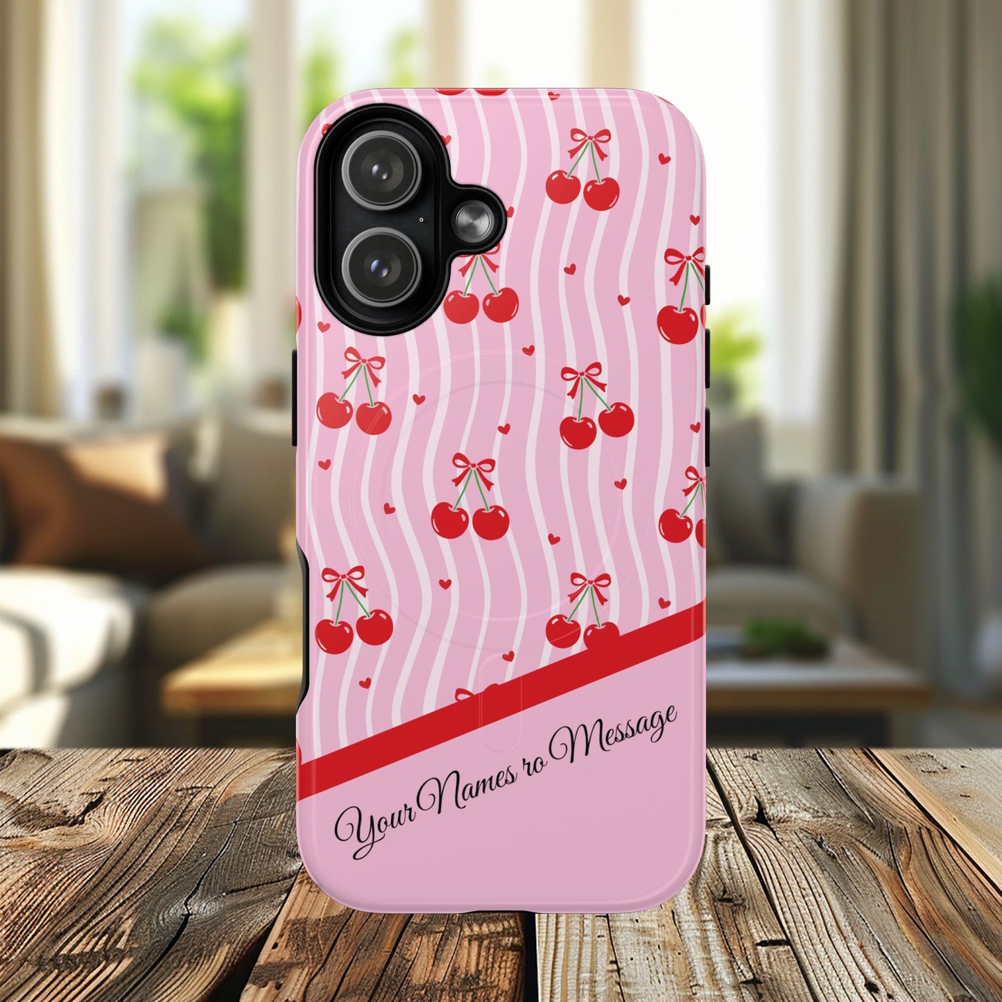 Personalized Cherry Blossom Dreams Tough Magnetic MagSafe® iPhone® 13, 14, 15, 16, 17, Pro, Pro Max, Plus Cases.— Pink Retro (Custom Name)