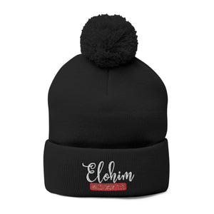 Pom-Pom Knit Cap with 'ELOHIM, GENESIS 1:1'  Embroidery Beanie - Stylish Winter Accessory for All Ages, Perfect Gift for Birthdays, Holidays, and Outdoor Activities