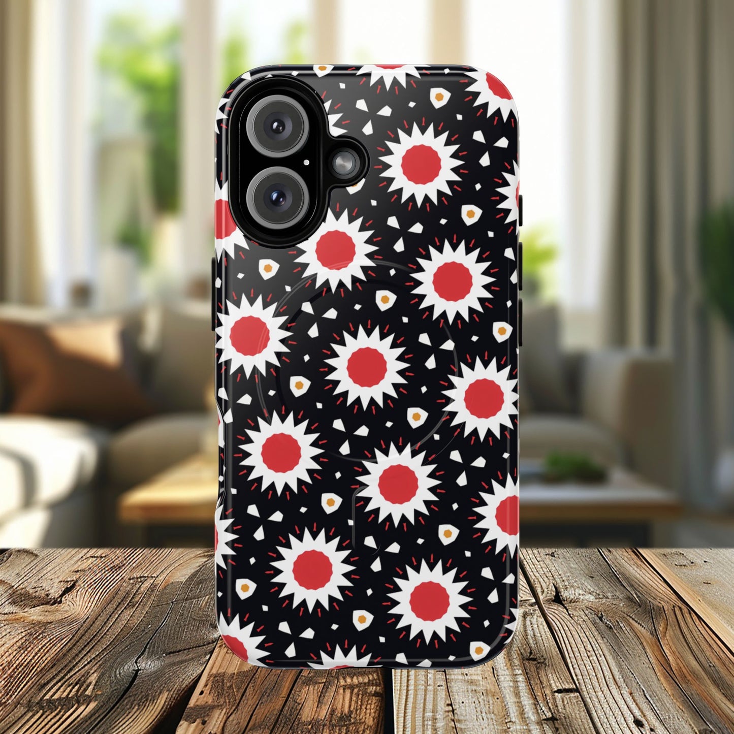 Crimson Spark Radiance Bold Floral Magnetic iPhone Cases, Stylish Tough Cases, Unique iPhone Accessories, Perfect Gift for Her, Trendy Tech Gear.