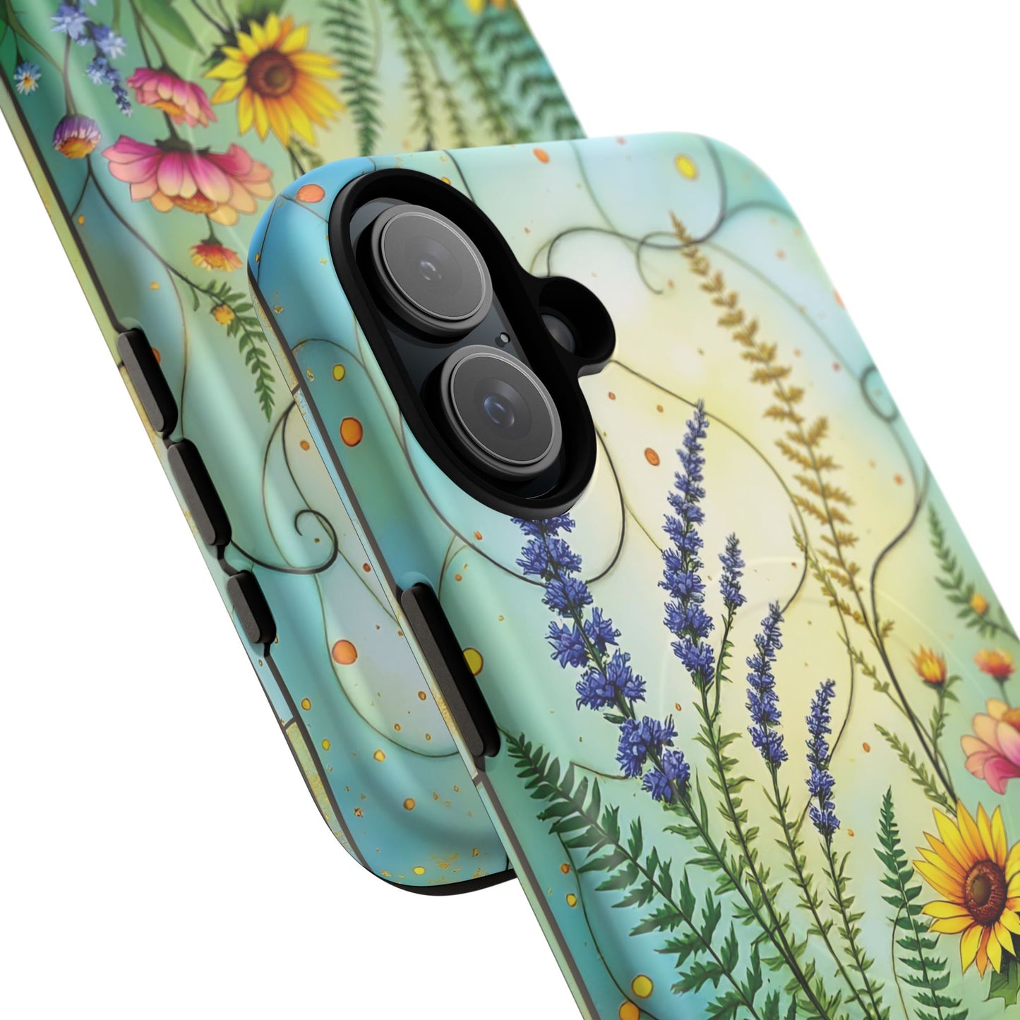 Floral Stained Harmony Glass Tough Magnetic Phone Case | Nature Inspired Design | Durable Protection | Gift for Nature Lovers | Spring Vibe