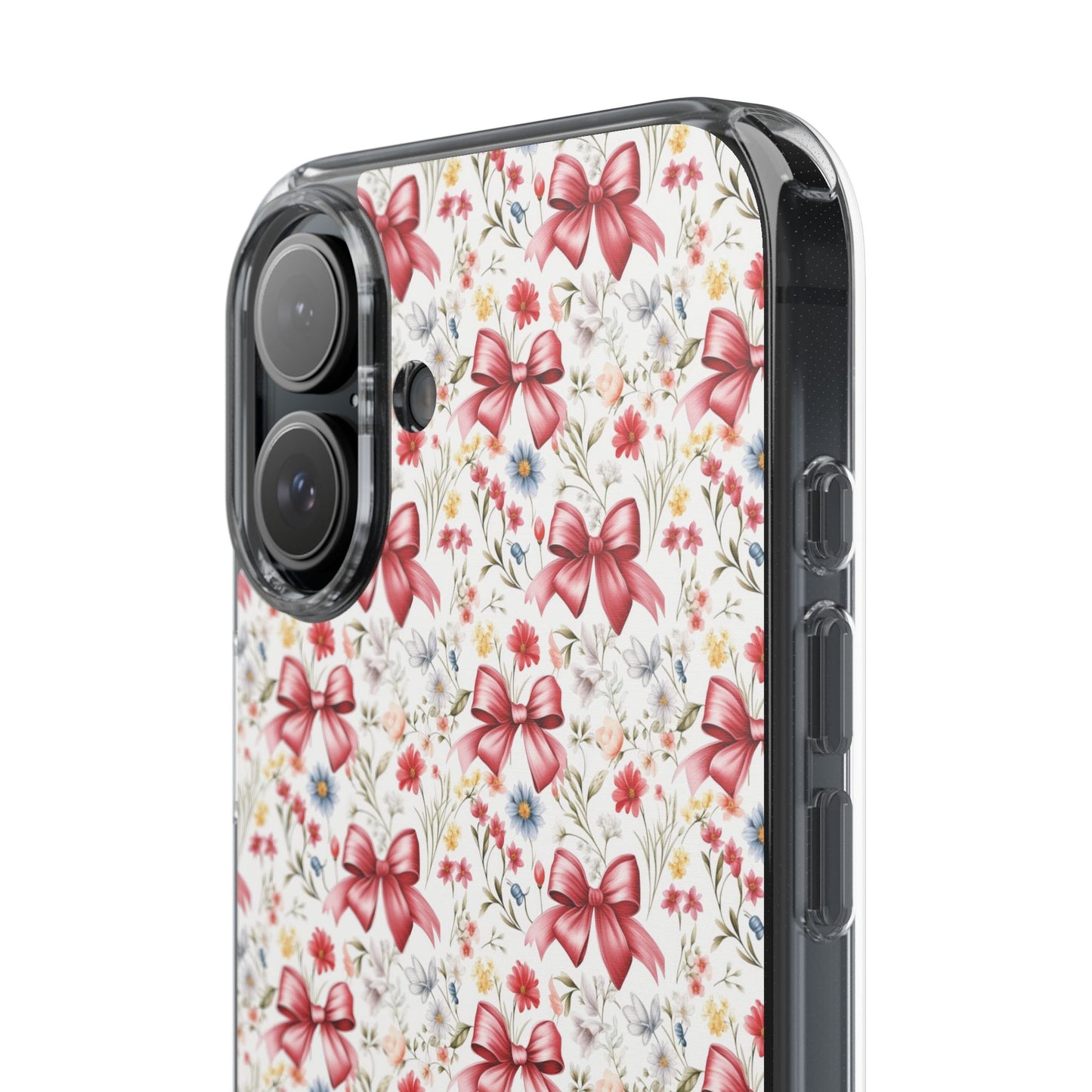 Personalized Rosette Coquette Floral Bow Clear iPhone, Samsung Cases — Custom Name Phone Cover