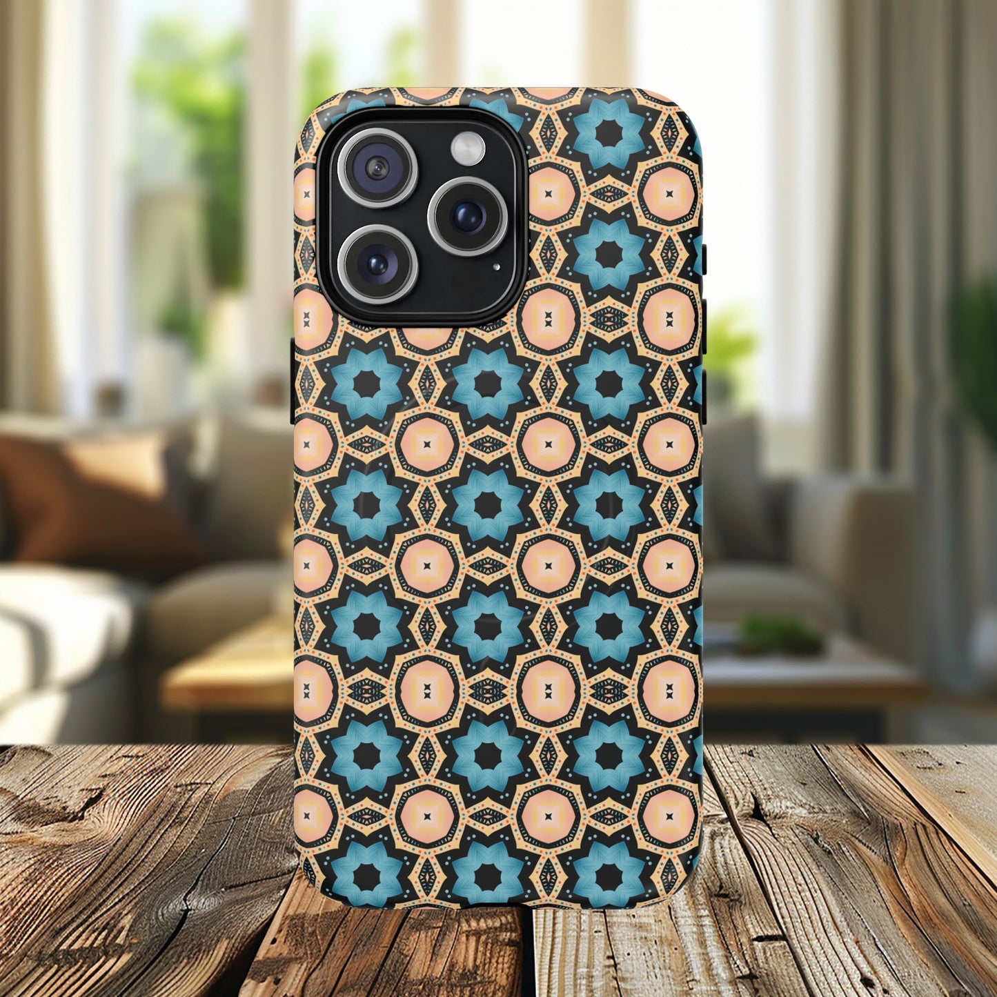 Sahara Star Mosaic Colorful Geometric iPhone Cases, Tough Magnetic iPhone Cases, Vibrant Design iPhone Cover, Durable iPhone Protection, Stylish Tech Accessories.