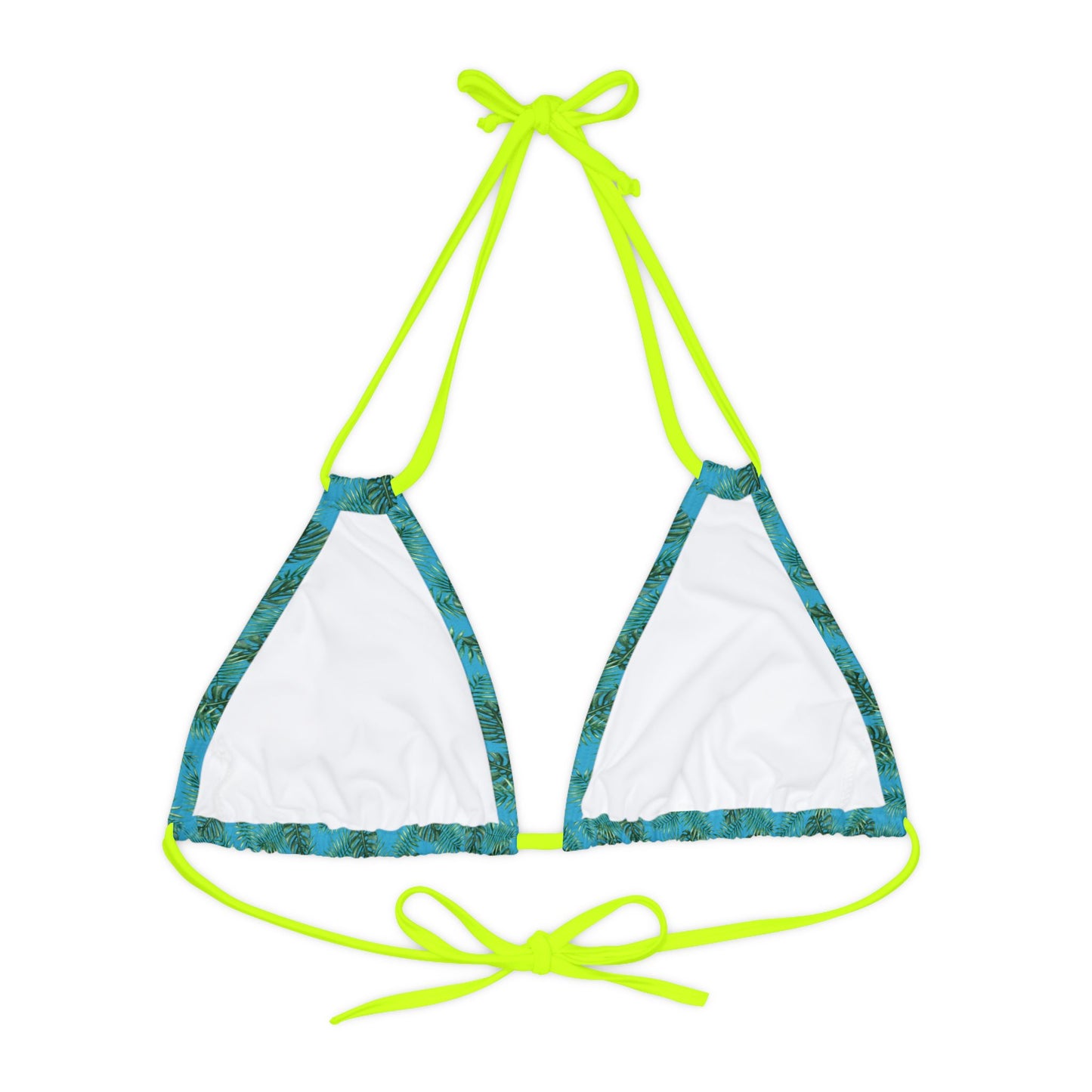 Turquoise Tropical Bliss Strappy Triangle Bikini Top (AOP)- (PY)