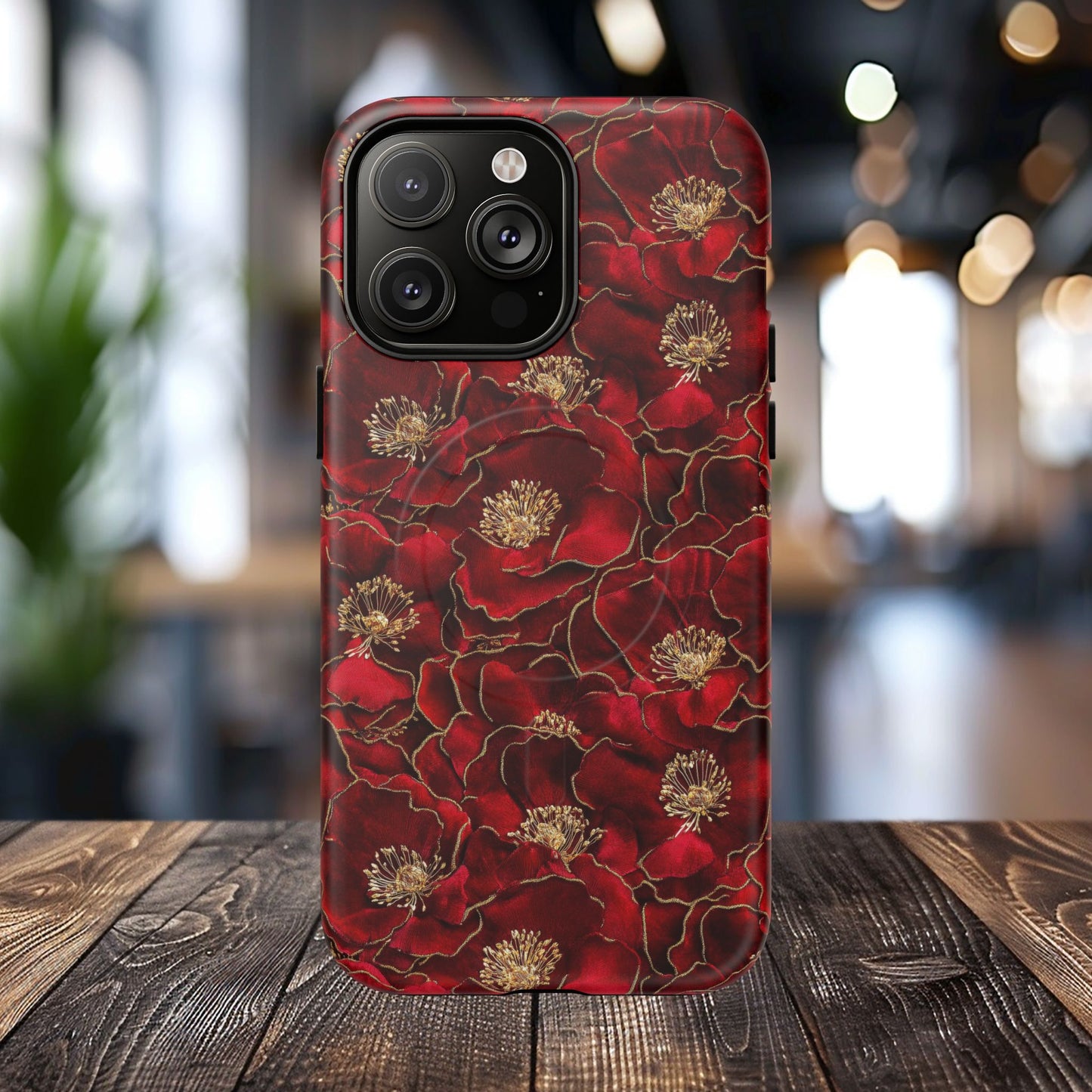 Midnight Poppy Luxe Tough iPhone Magnetic Case, Unique Flower iPhone Cover, Durable Floral Design, Gift for Her, Gift for Mother's.