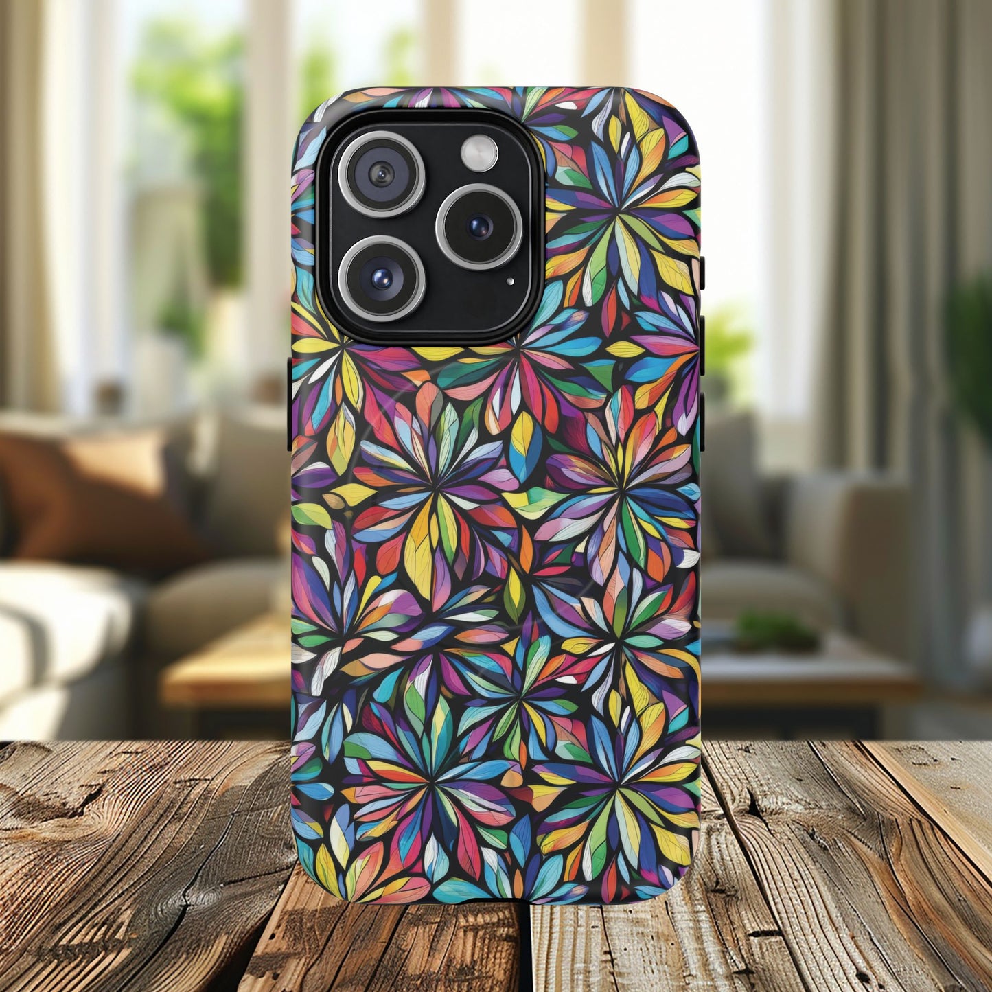 Prism Petal Burst Tough Magnetic iPhone Case, Colorful iPhone Case, Unique Gift for Flower Lovers, Stylish stained Glass Accessory