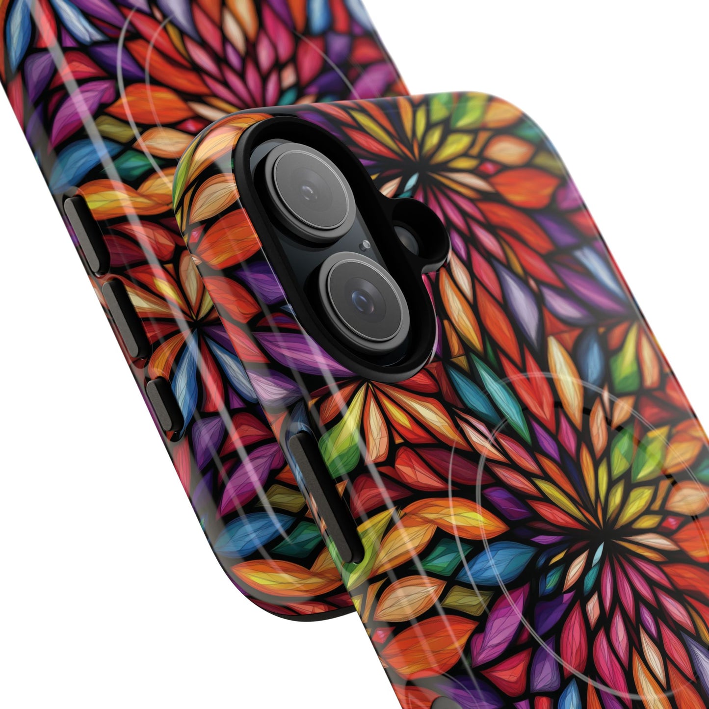 Prism Bloom Tough iPhone Magnetic Case, Stained Glass  MagSafe Cases, iPhone Accessory, Floral Design, Unique Gift, iPhone Protection