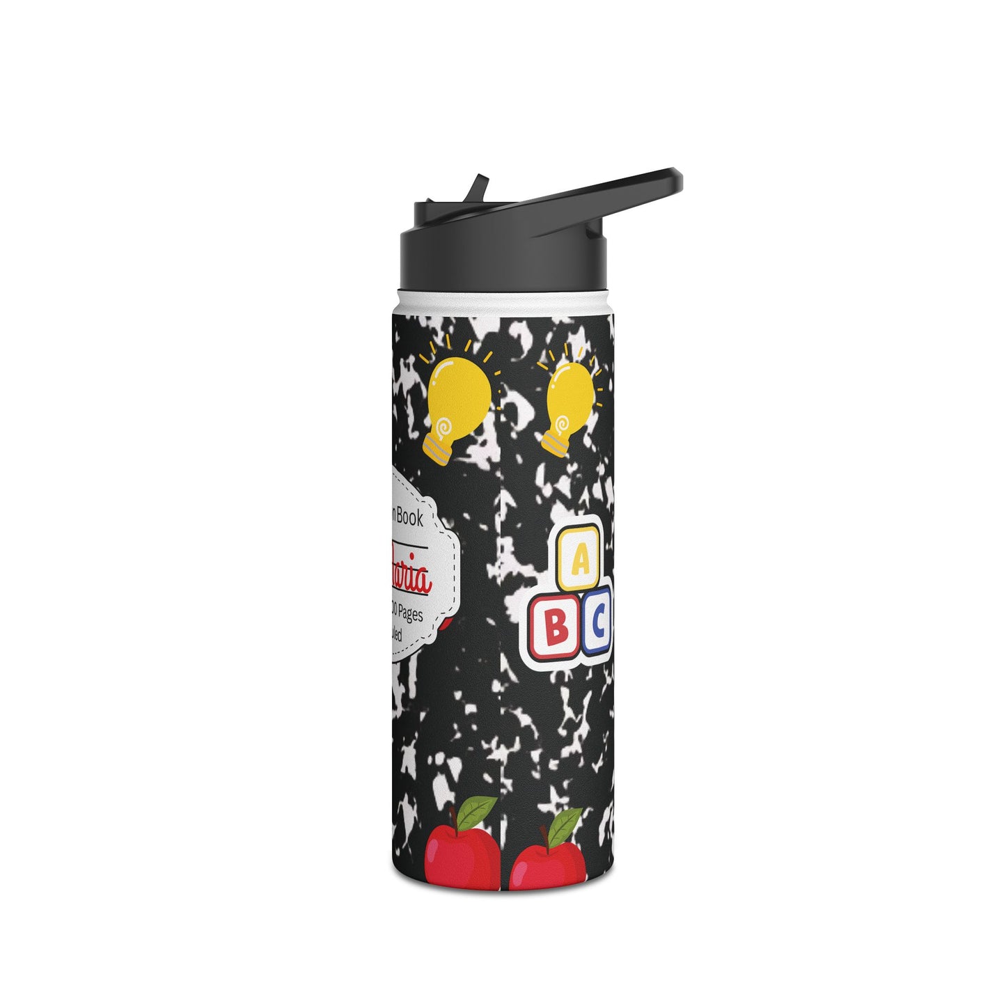 Personalized Black Composition Book Inspired Stainless Steel Water Bottle for Kids, School Supplies, Eco-Friendly Drinkware, Back to School, Teacher Gifts