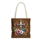 Faith and Floral Cross Heart Tote Bag