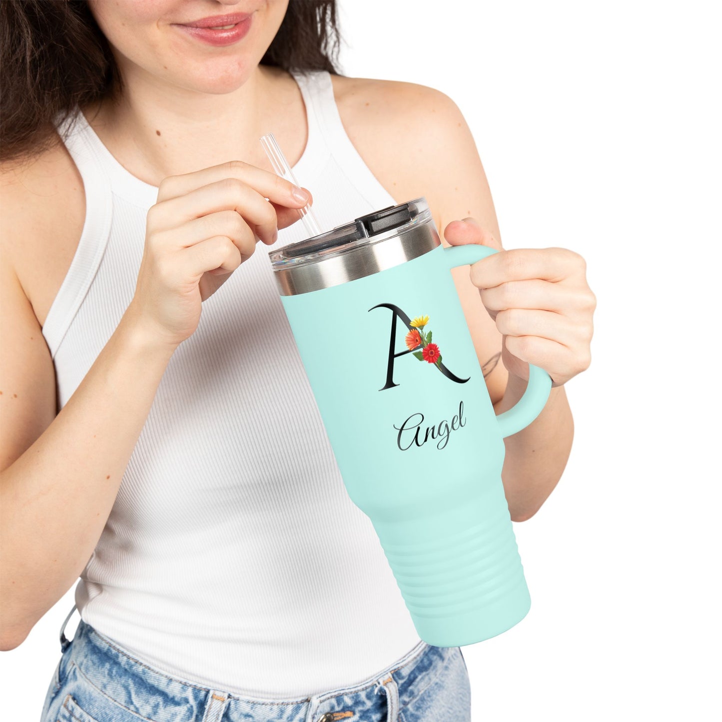 Personalized Floral Initial 40oz Travel Mug