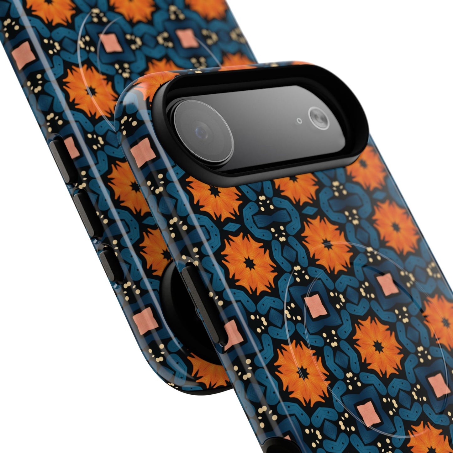 Saffron Tile Bloom Vibrant Floral Tough Magnetic iPhone Case, Durable iPhone Cover, Gift for Her, Floral Design, Unique iPhone Protection.