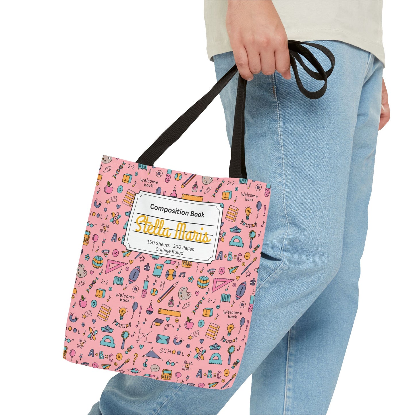 Personalized Pink Chalkboard Chic Composition Book Inspired Tote Bag, Back to School Tote, Teacher Gift, Kids Bag, Custom Name Bag, Educational Accessories, Back to School Tote Bag.