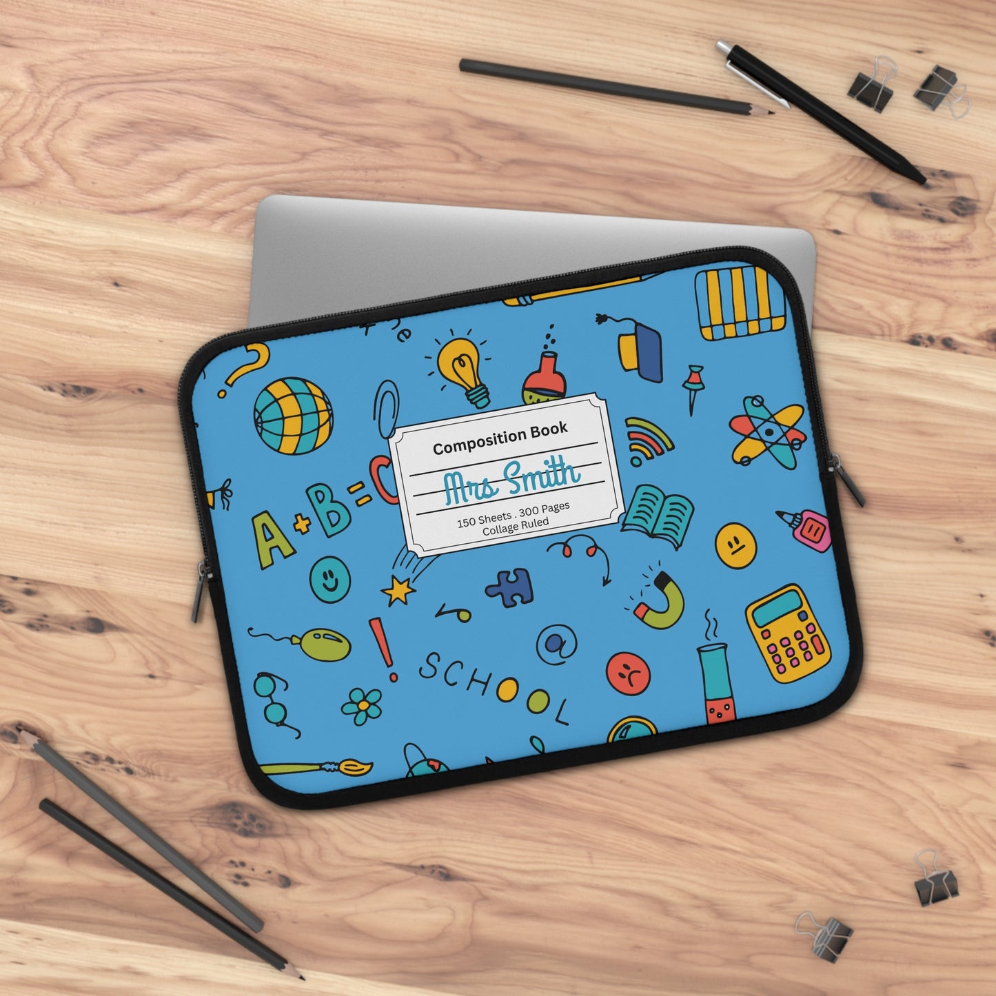 Personalized Classroom Couture Laptop Sleeve with Composition Book Inspired Design, Customizable Tech Case, School Supplies, Gift for Students, College Essentials, Back to School