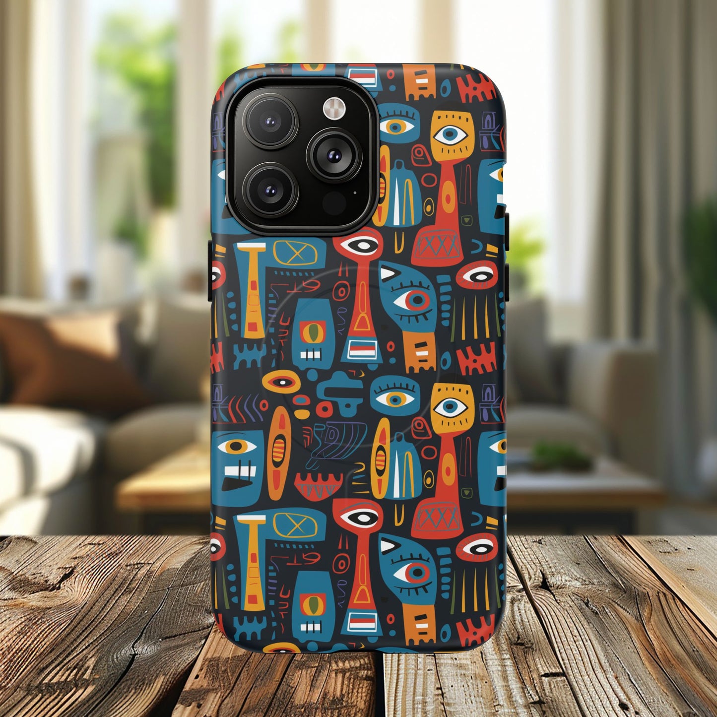 Urban Totem Vibe Tough iPhone Magnetic Case, Colorful Bohemian Art, Unique Gift for Him/Her, Holiday Accessory, iPhone Protection, MagSafe iPhone Case.