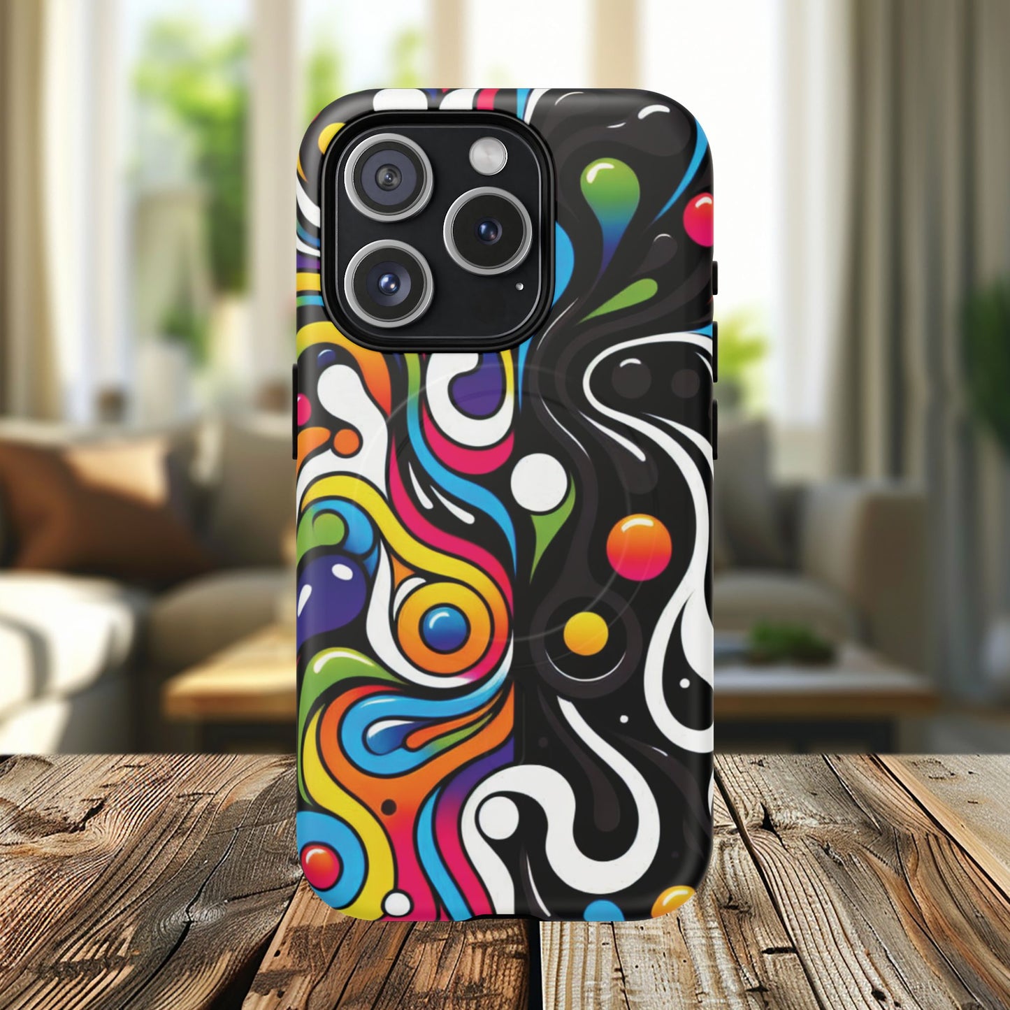 Vibrant Yin Yang Pop Splash Tough Magnetic iPhone Cases, Bold Artwork, Customizable Protection, Gift for Tech Lovers, Colorful iPhone Accessories