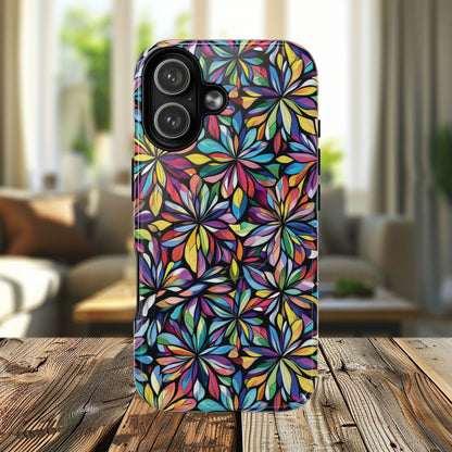 Prism Petal Burst Tough Magnetic iPhone Case, Colorful iPhone Case, Unique Gift for Flower Lovers, Stylish stained Glass Accessory