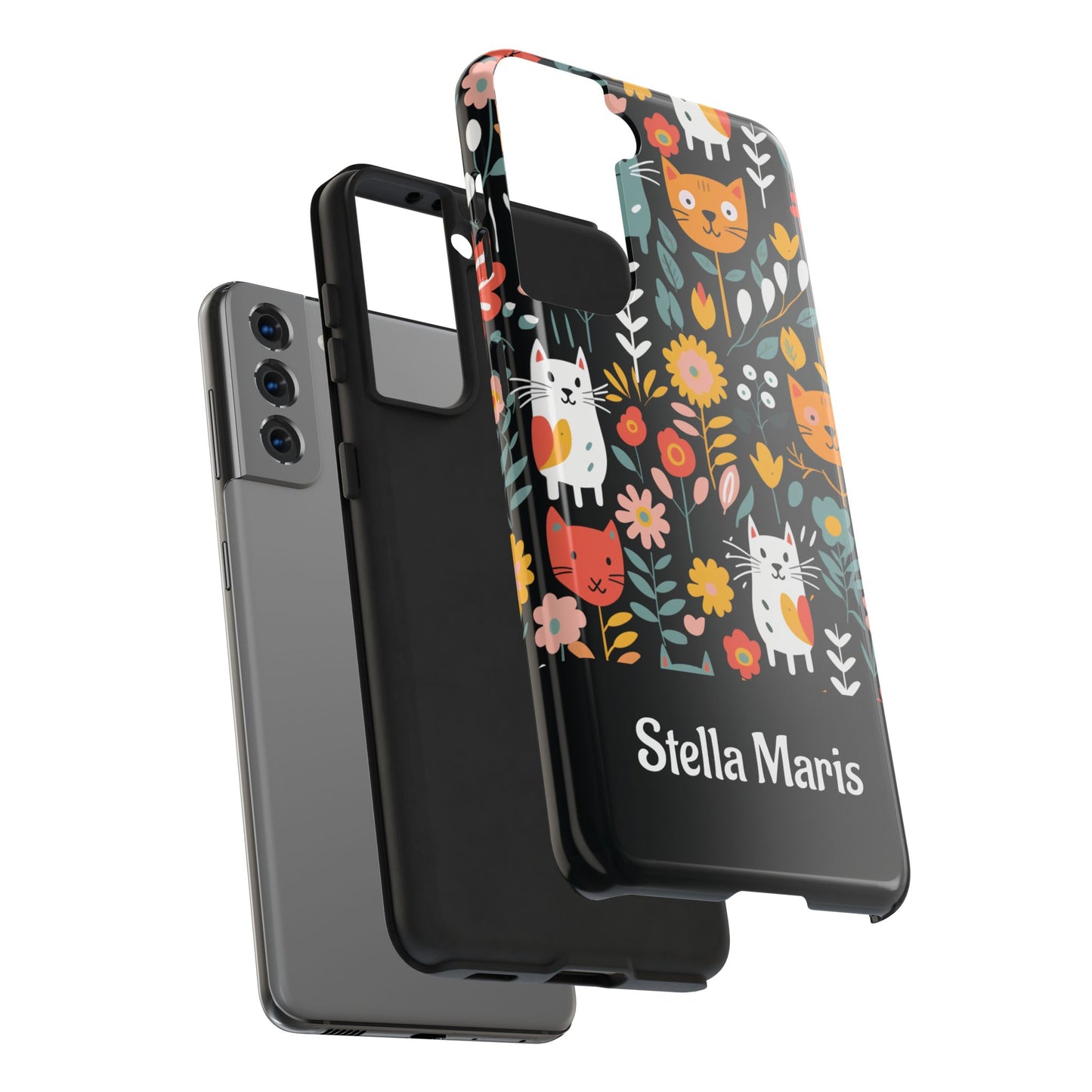 Personalized Whimsical Feline Garden Tough Phone Case — Custom Name iPhone & Samsung