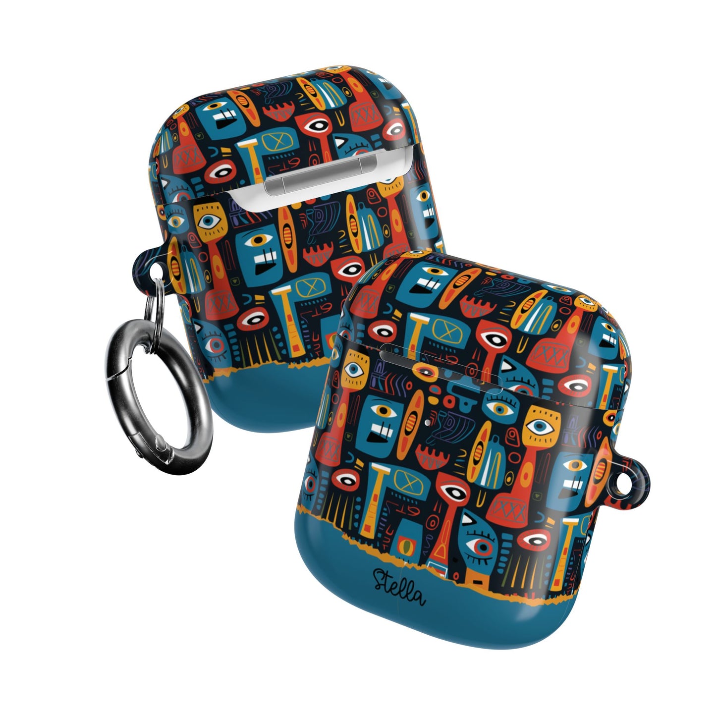 Personalized Abstract Eye Pattern AirPod Case — Colorful Tribal Graphic with Custom Text/Name