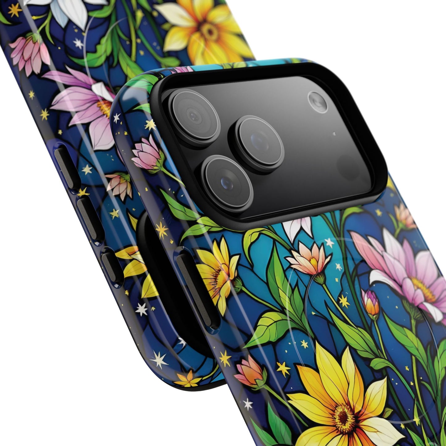 Flower Garden Stained Glass Phone Case, Tough Magnetic Cases, Floral Phone Cover, Durable Phone Accessories, Spring Gift, Birthday Present