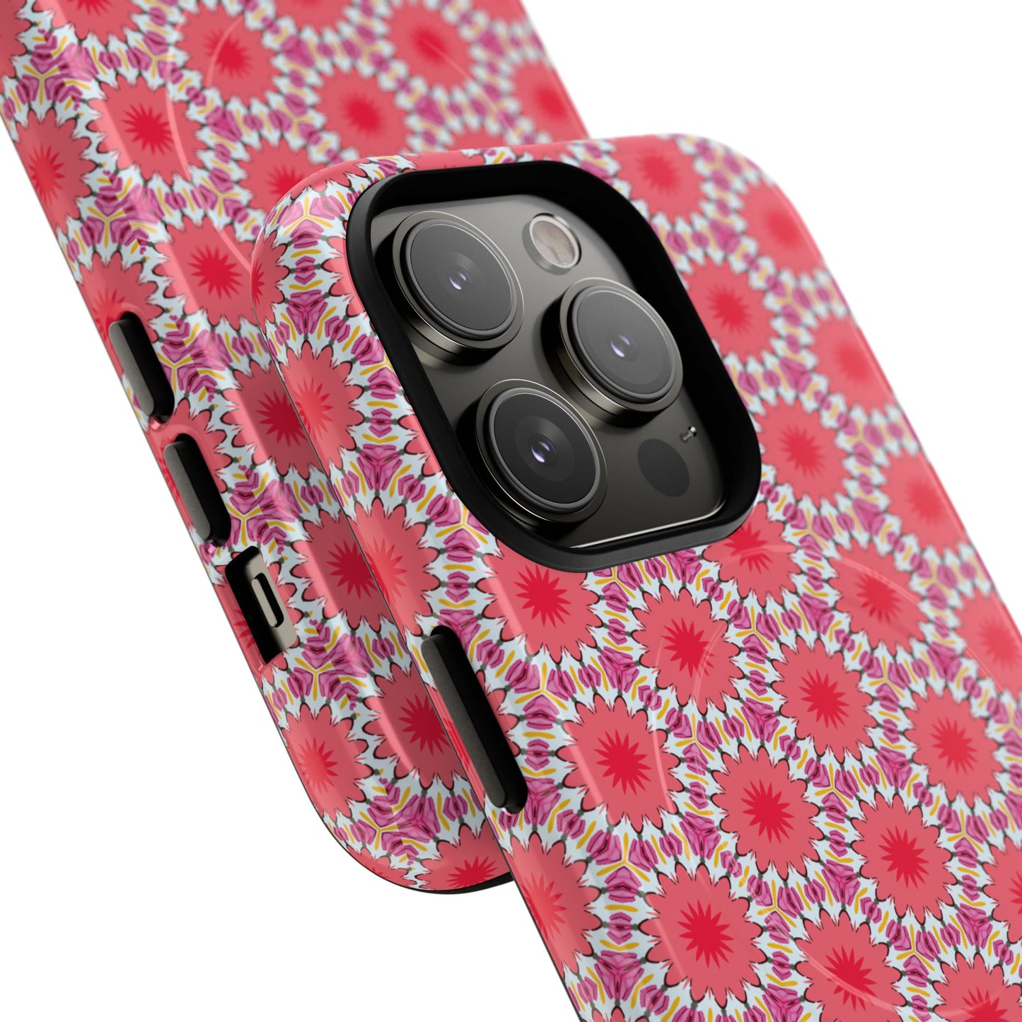 Roseburst Mosaic Vibrant Flower Pattern iPhone Case, Stylish iPhone Cover, Tough Magnetic Case, Floral Gift, Trendy Accessory for Her