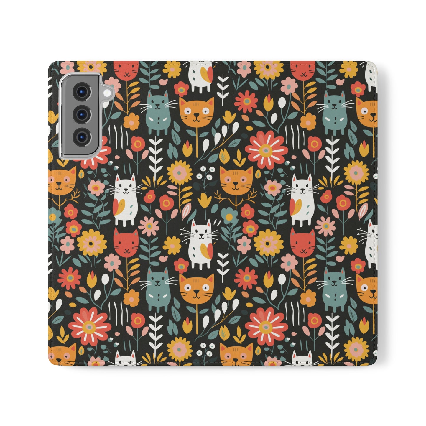 Whimsical Feline Garden iPhone and Samsung Flip Cases