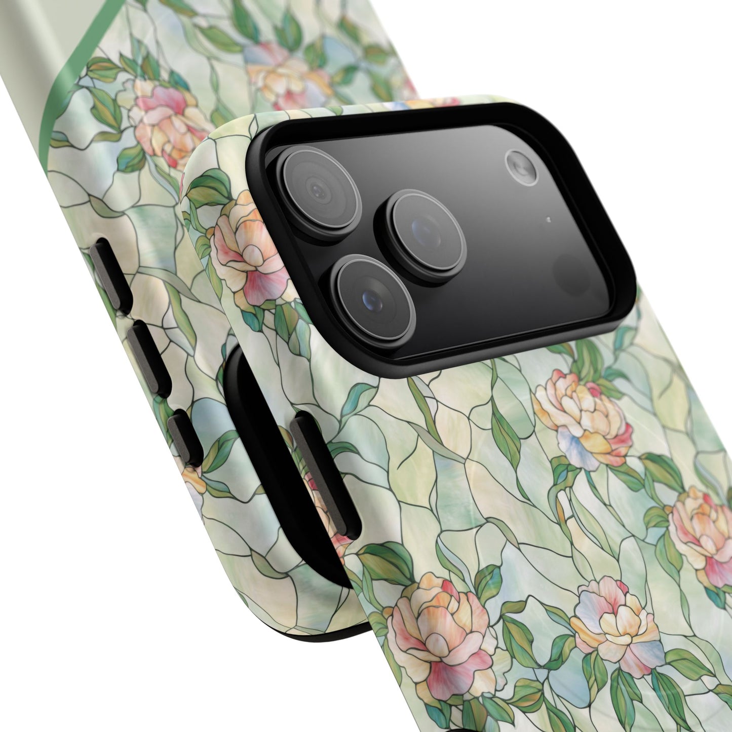 Personalized Petal Whispers Stained Glass Tough Magnetic iPhone Case, Durable Rose Pattern, Cute Gift for Her, iPhone Accessory, Mother's Day, Birthday Gift