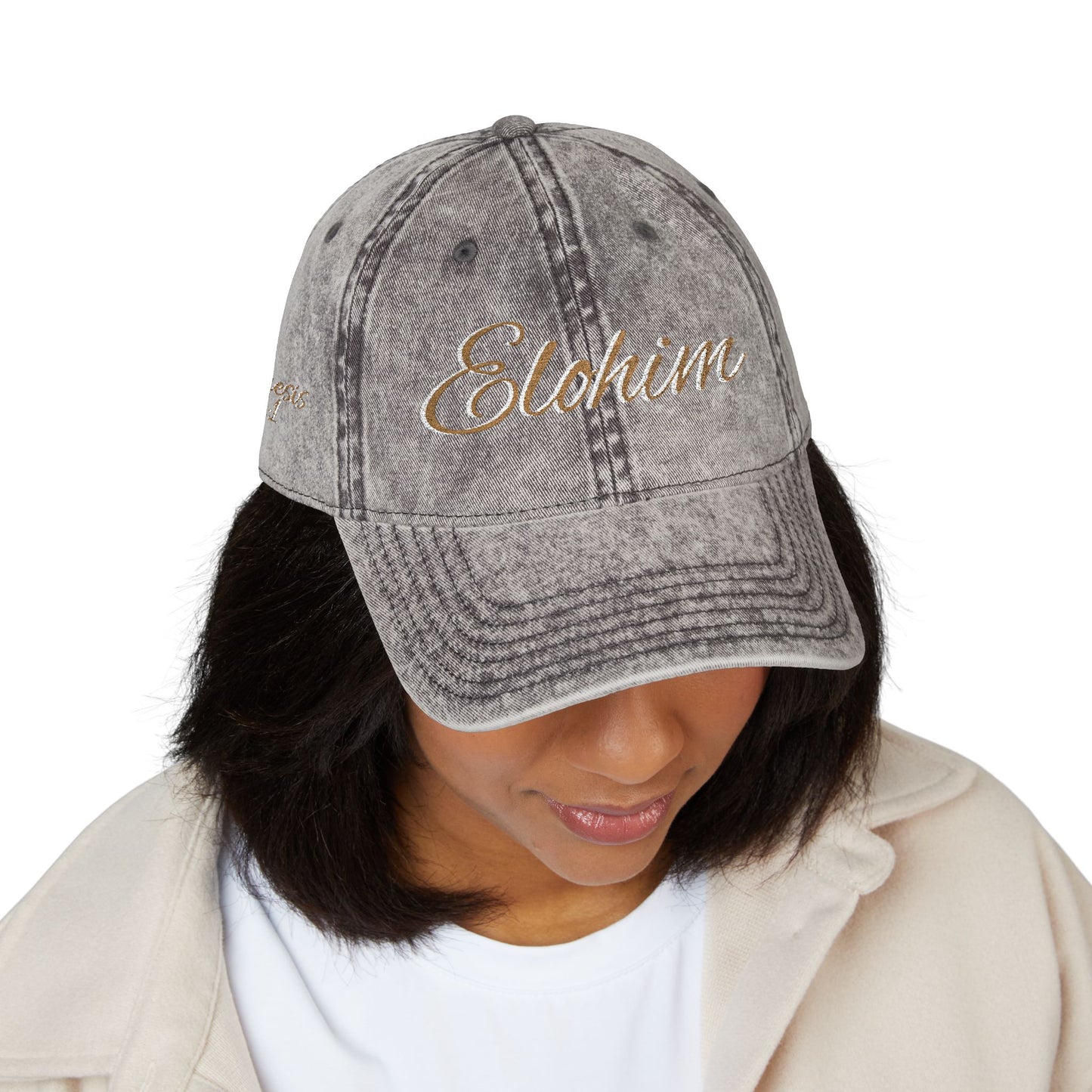 Vintage Embroidered Dad Cap with 'ELOHIM GENESIS 1:1' - Stylish Casual Hat, Gift for Him/Her, Summer Accessory, Trendy Streetwear, Spiritual Fashion